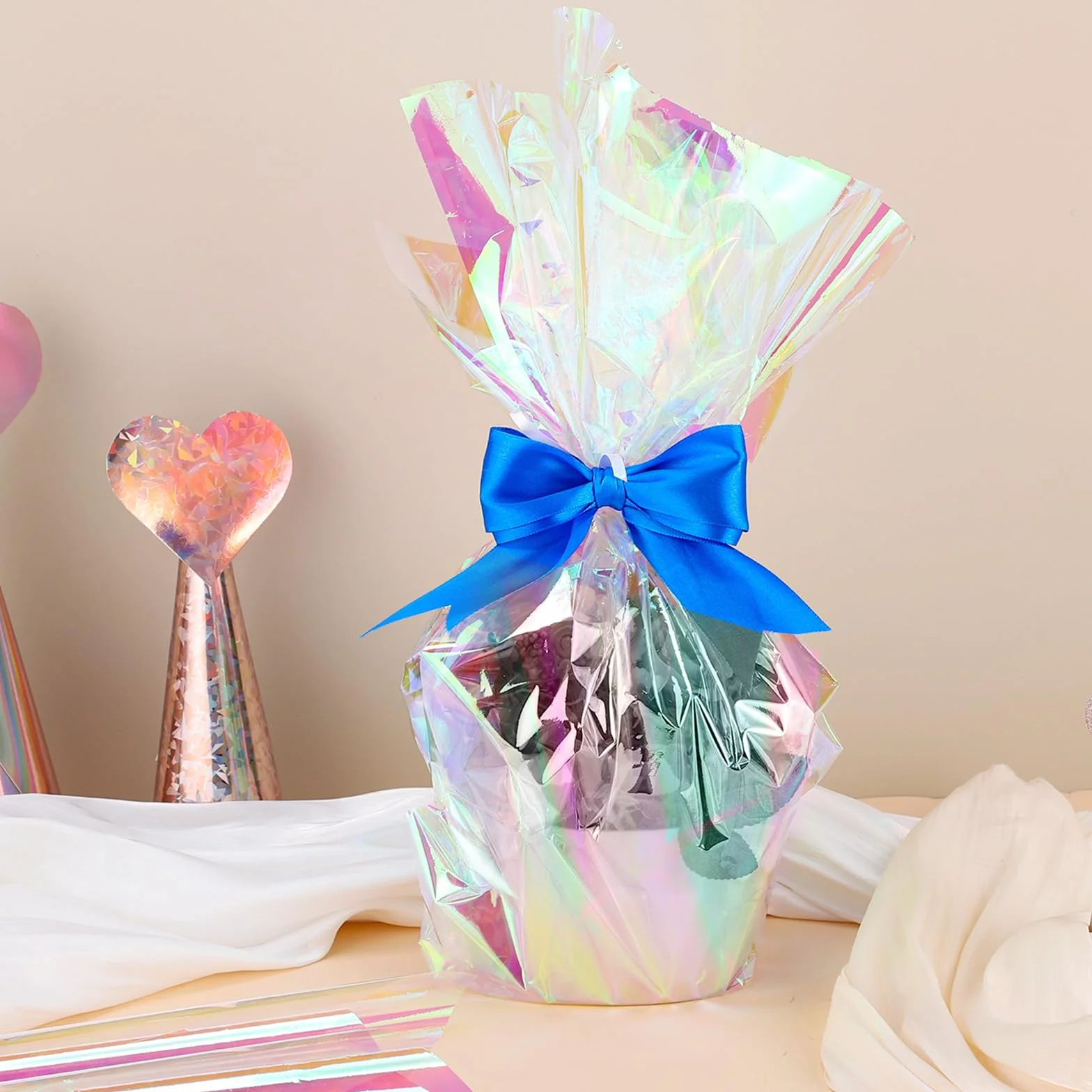 woric Irisierende Folie, 43cmx25m Regenbogen Cellophan Rolle Geschenkfolie Farbig Blumenfolie Verpackungsfolie für Geschenke Blumenstrauß Geschenkkorb Geburtstag Hochzeit Muttertag Party