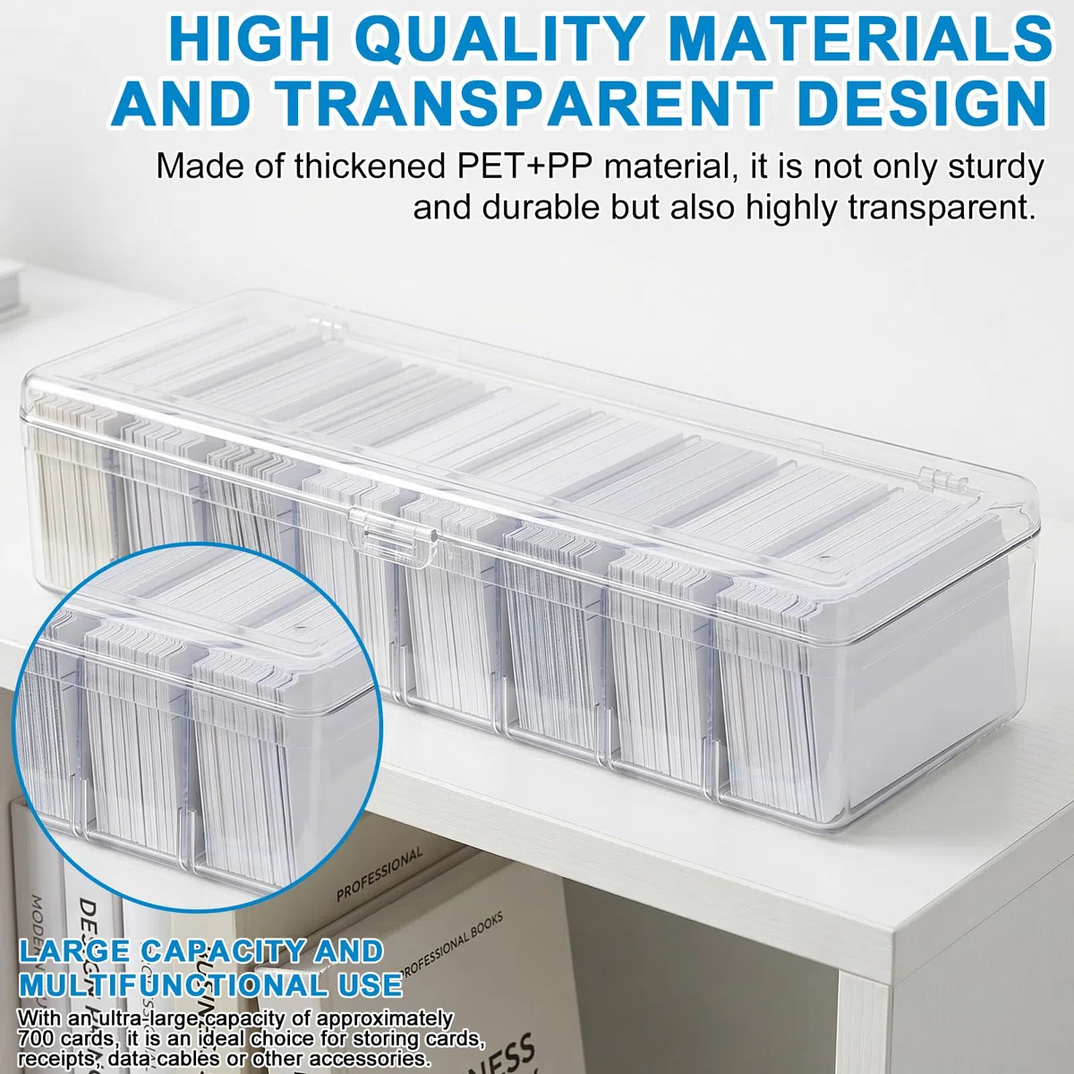 2 Stück Karteikasten mit Abnehmbaren Trennbretter: 26.5 x 9.8 x 7.5 cm Transparente Karteikartenbox mit Deckel, Karteikartenbox für zu 700 Karten Lernkarten Visitenkarten
