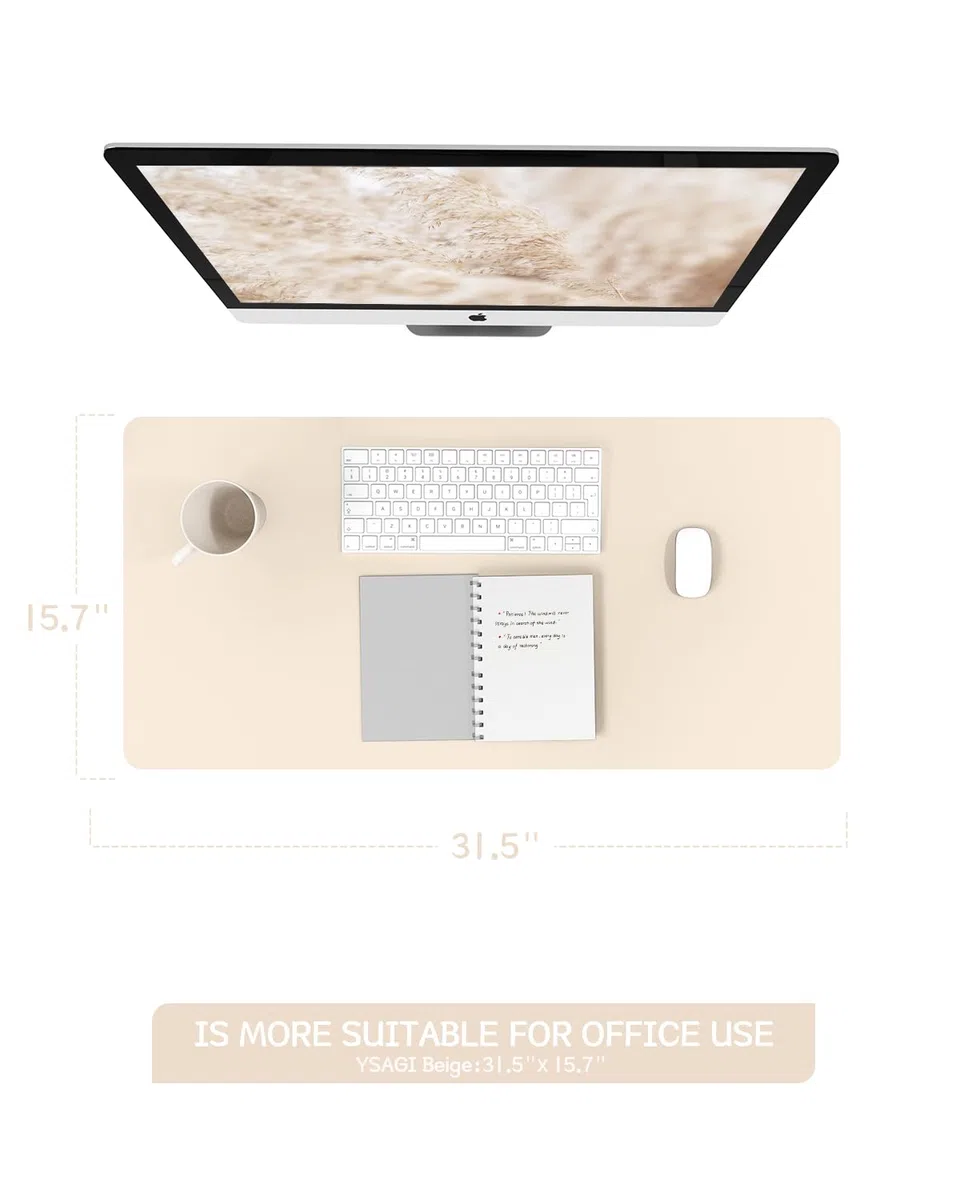 YSAGi Schreibtischunterlage, Mauspad mit Leder und Rutchfeste Wildleder, Multifunktionales Office Mousepad Laptop Schreibunterlage, Tischunterlage für Büro/Home-Office (Beige, 80x40cm)