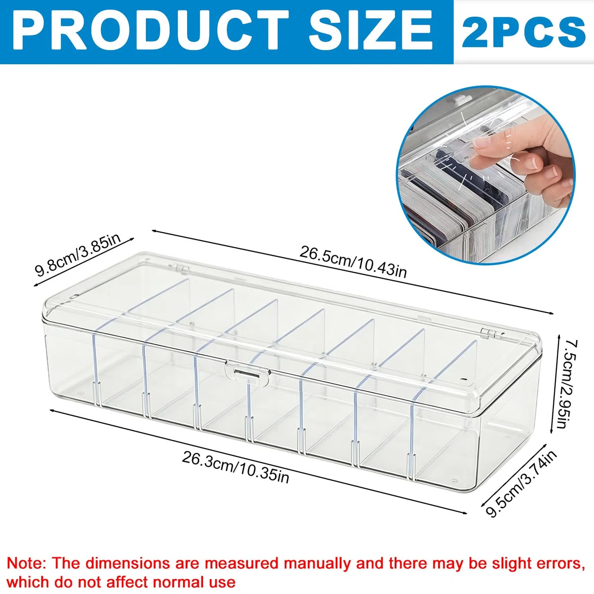 2 Stück Karteikasten mit Abnehmbaren Trennbretter: 26.5 x 9.8 x 7.5 cm Transparente Karteikartenbox mit Deckel, Karteikartenbox für zu 700 Karten Lernkarten Visitenkarten