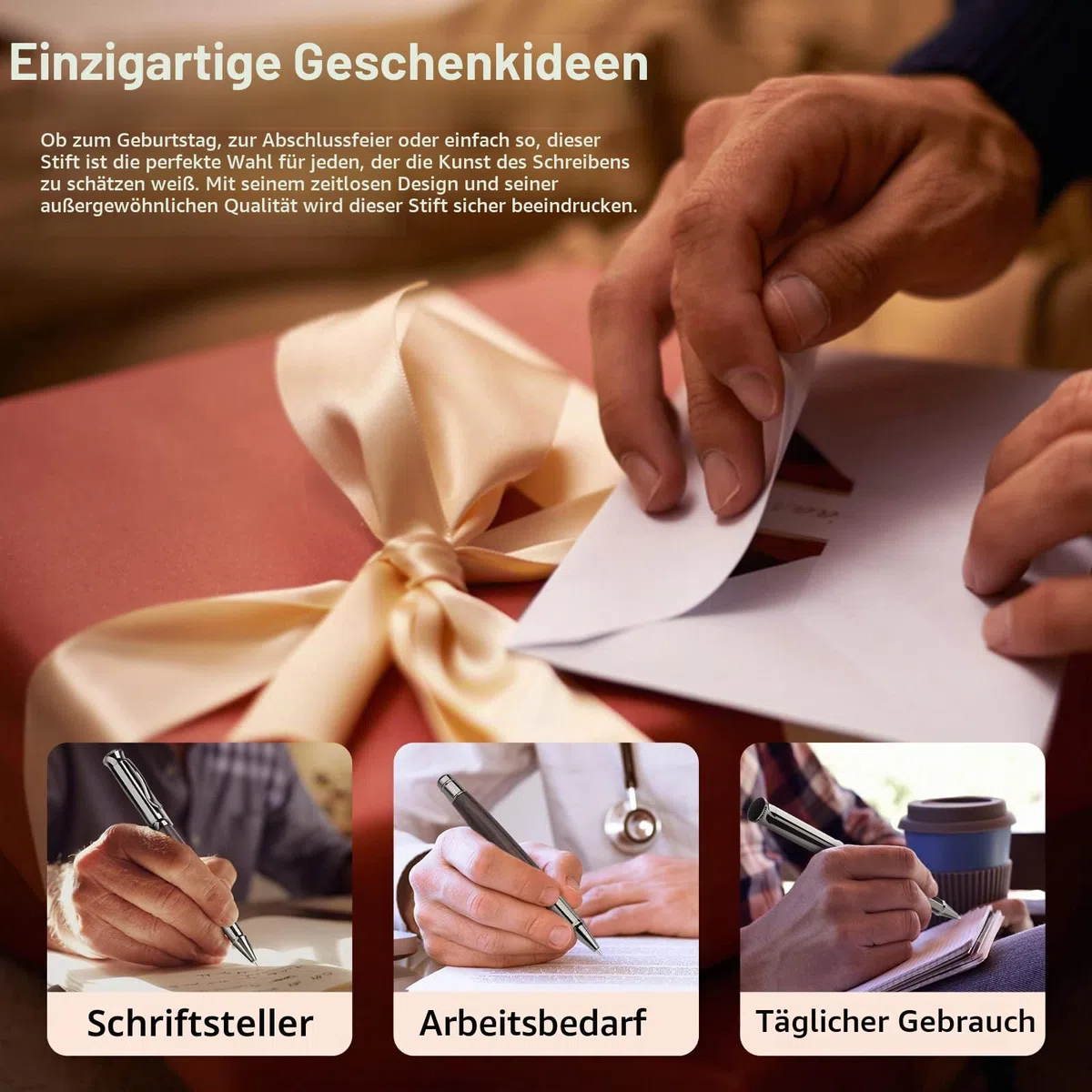 WEMATE Holz Tintenroller Set, inkl. 2 Ersatzminen - Schwarz & Blau, Rollerball für Linkshänder und Rechtshänder, Luxus Bürogeschenk, Eleganter Stift für Profis und Führungskräfte - Black Oak