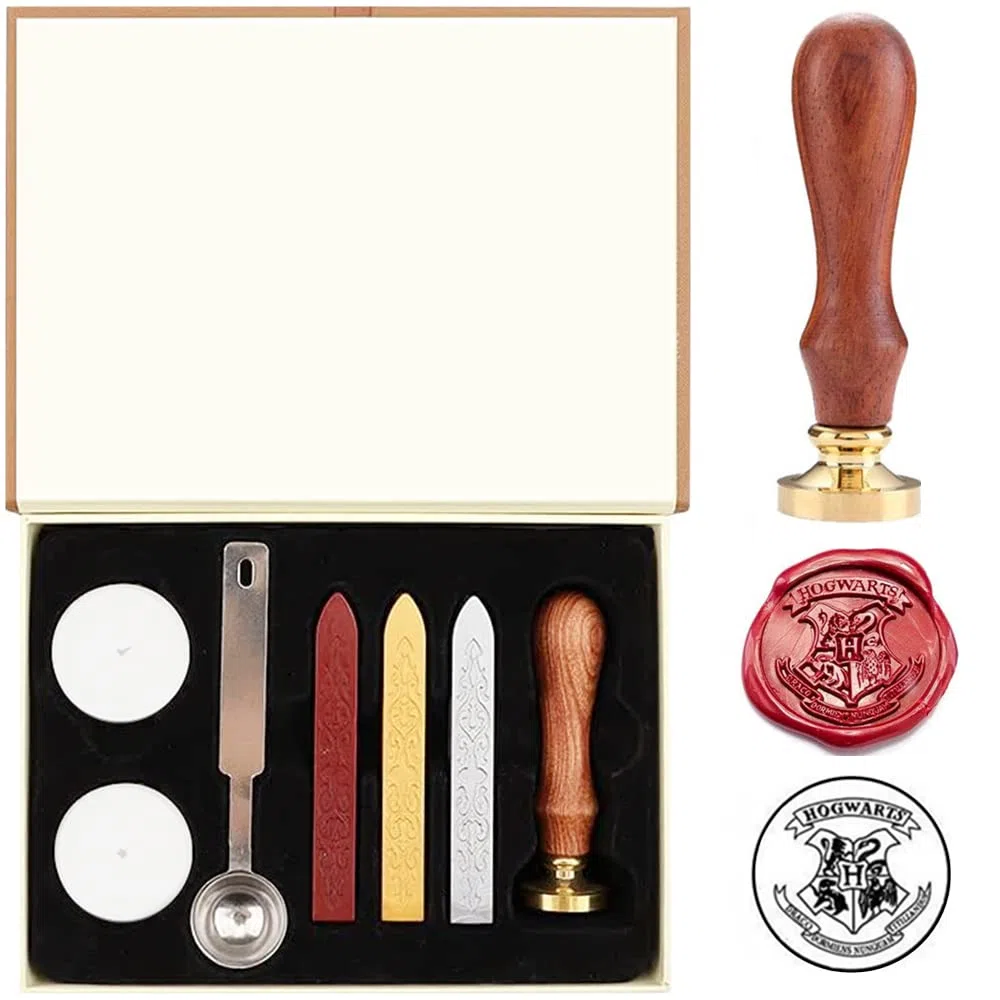 MeYuxg Harry Potter Stempel Siegelwachs Set, Hogwarts Magic School Wachssiegel Stempel für Harry Styles, Harry Potter Weihnachtsdeko, Einladungskarte, Geschenkbox