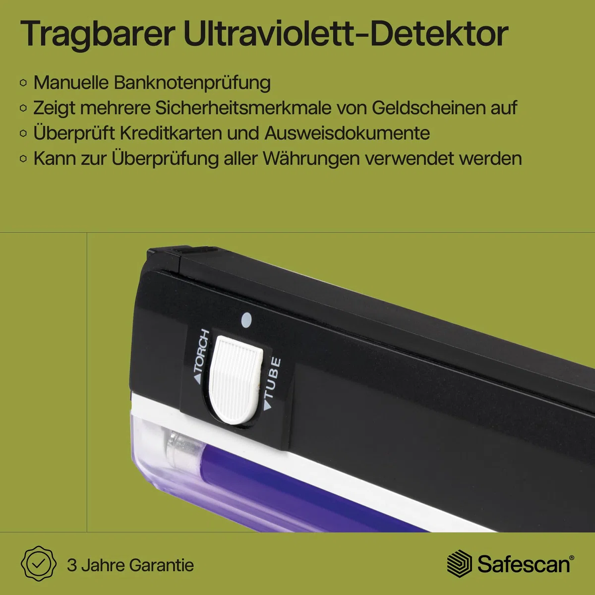 Safescan 40H tragbarer Geldscheinprüfer zu schnellen Prüfung von Banknoten, Kreditkarten und Ausweisen - Geldscheinprüfer mit UV-Licht - UV-Licht Geldscheinprüfer
