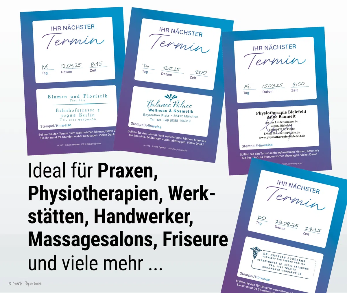 600 Terminzettel Praxis | 12 x Terminblock à 50 Blatt | blau | 1 Termine pro Zettel | für Ärzte, Heilpraktiker, Physio, Massage, Studios u.v.m.