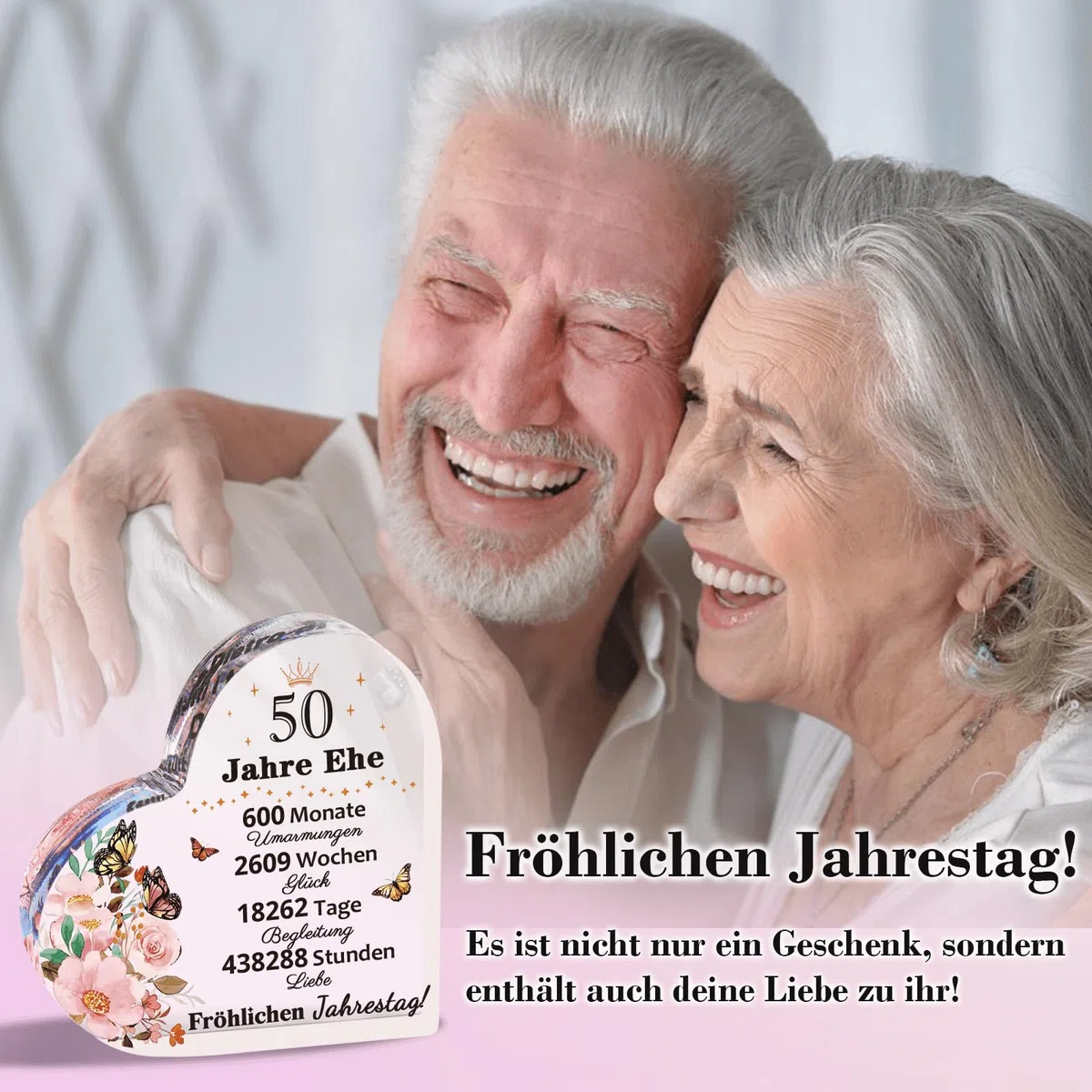 Geschenk Goldene Hochzeit, 50. Hochzeitstag 12cm-1cm Herzförmiges Transparentes Ornament, Goldene Hochzeit Geschenke Fur Papa, Mama