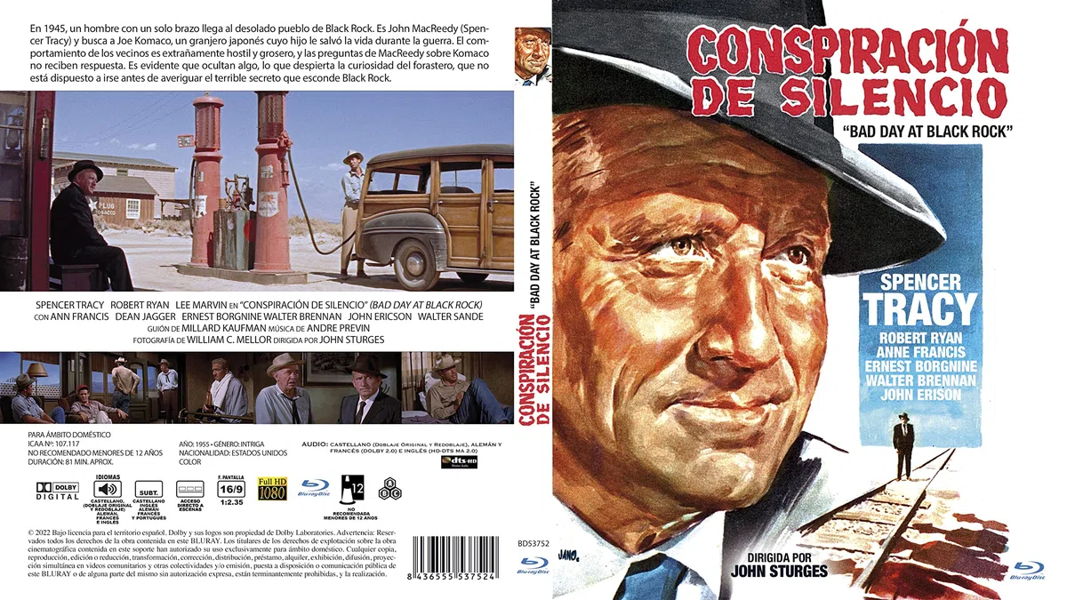 Stadt in Angst - Bad Day at Black Rock 1955 Blu-Ray Spanisch Import mit Deutsche Originalton, Spencer Tracy, Robert Ryan, Lee Marvin