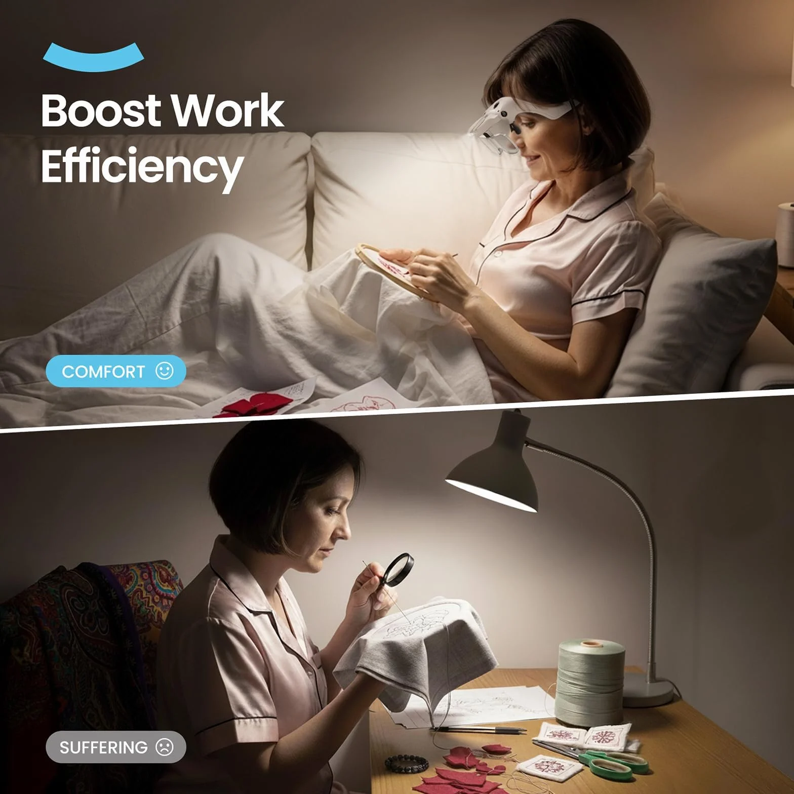 ARTDOT Lupe mit Licht als Diamond Painting Zubehör, USB Ladung mit 4 LED Licht & 2 Einstellbarer Helligkeit Lupenbrille mit Licht für Brillenträger, Kopflupe für Modellbau Juweliere