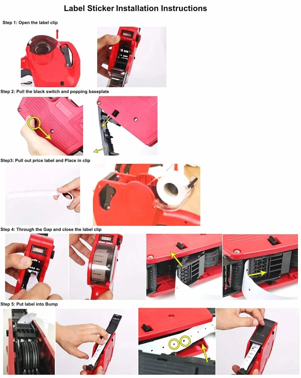 JZK Preisauszeichner 1 Linie 8 Zeichen Einzelhandel Preisschild Pistole Kit mit 10 Rollen Etikett und 2 Tintenpatronen, rot