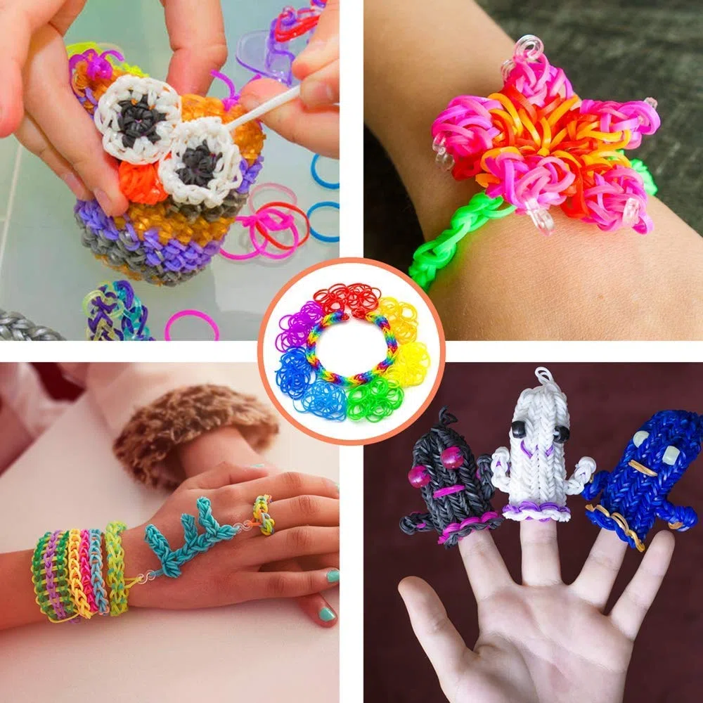 Inscraft 12750 Loom Bänder Set, 26 Farben Loom Gummibänder für Armbänder, Loop Armbänder set Kinder zum Halsketten und Gummi Armband basteln, Nachfüllset in 26 Farben mit 500 Clips, 6 Haken