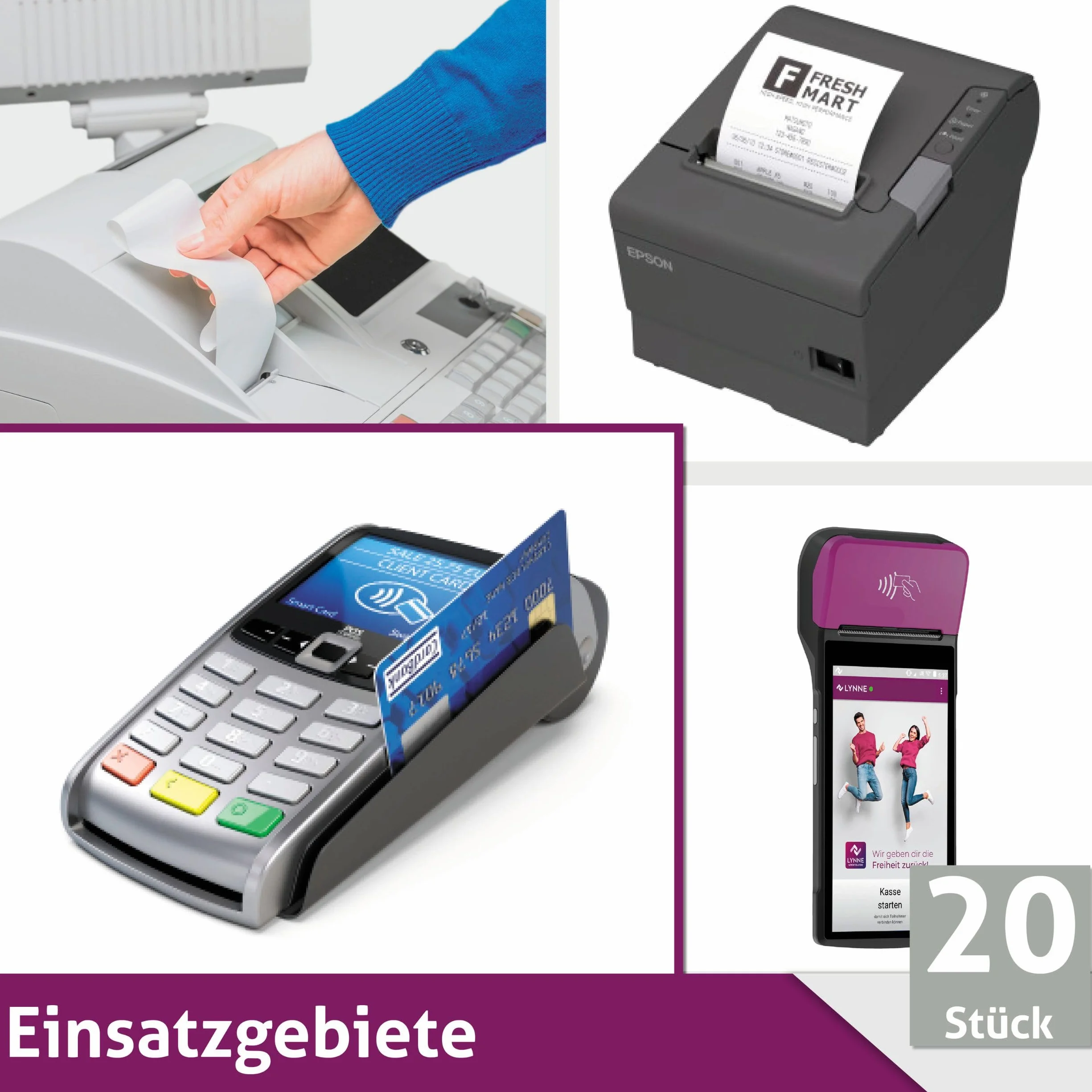 Ec-Cash Thermorollen 57mm x 14m x 12mm - Kassenrollen - Thermopapier - Bonrollen für Bankomat - Kredit-Kartenlesegeräte (57x35x12) (20 Rollen)