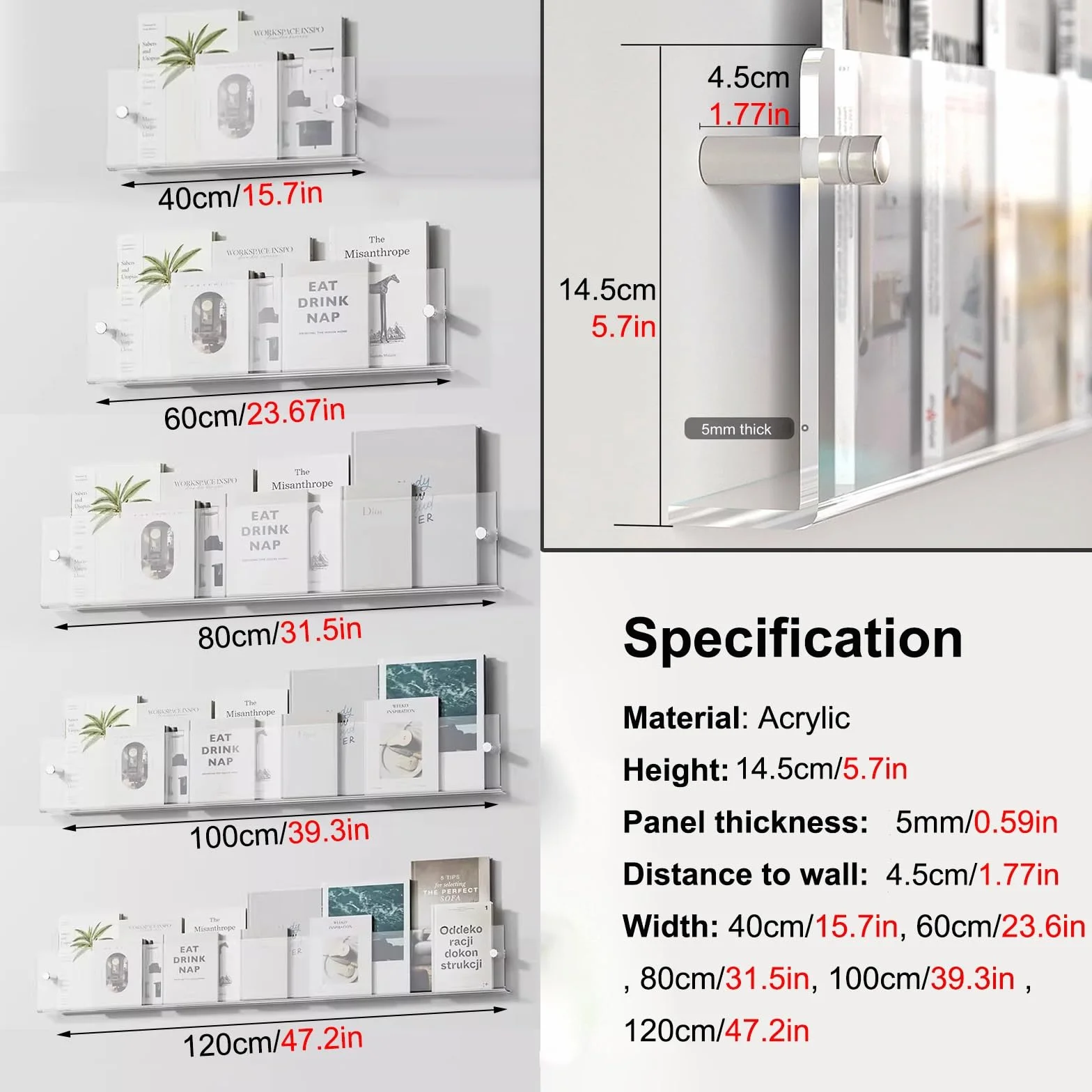 Generisch 2er-Pack Schwebender Prospekthalter aus Acryl, Zeitschriftenständer zur Wandmontage für Home Office, Rezeption, Lounge, Schönheitssalon, transparenter Literaturständer