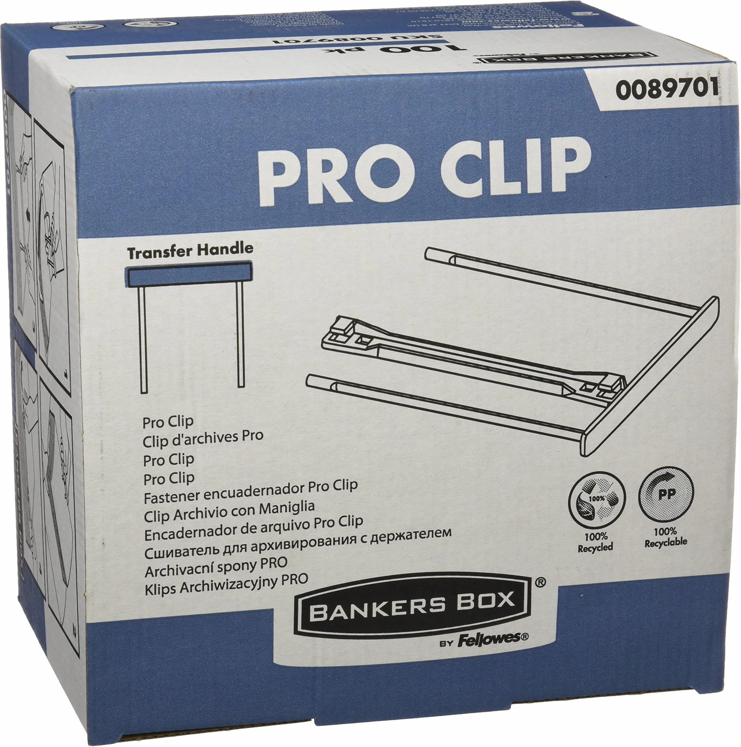 Bankers Box Abheftbügel ProClip, Archivclip mit 100 mm Armlänge und Deckleiste, inklusive Umfüller, aus 100% recyceltem Plastik, Farbe: weiß, Packung mit 100 Stück