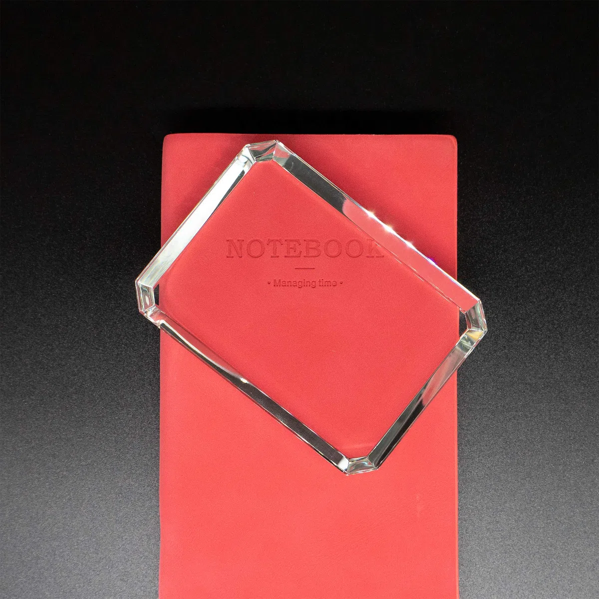 Briefbeschwerer, transparent, rechteckig, quadratisch, Glasfliesen