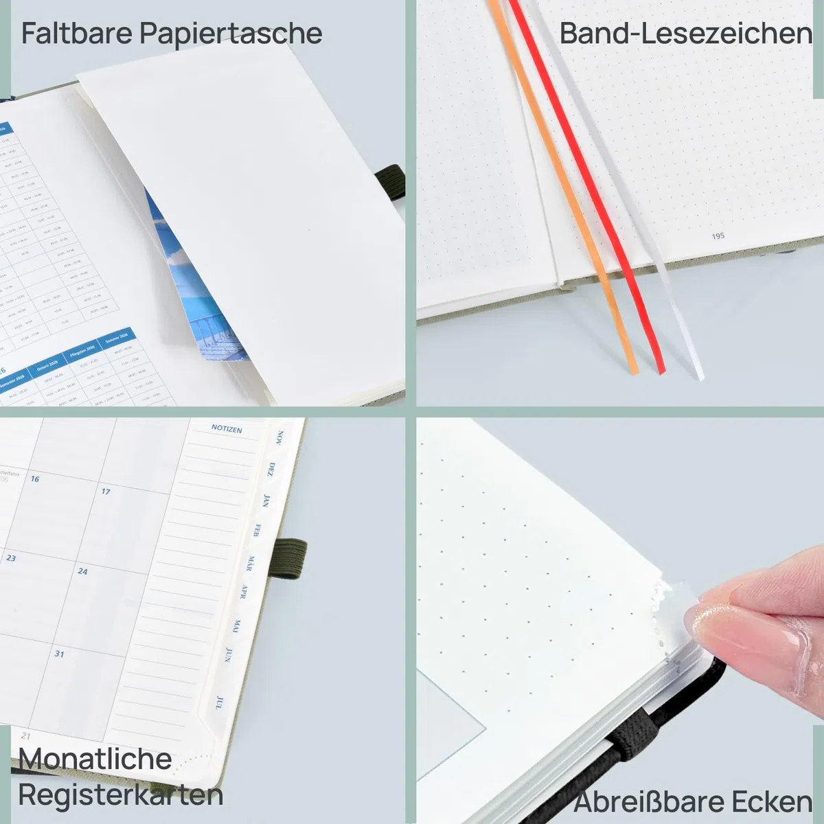 POPRUN Lehrerkalender 2026 2027 A5 auf Deutsch - Lehrerplaner 26/27 für die Vorbereitung mit Monatliches Register. Schulplaner mit PU-Leder Softcover für Lehrerinnen und Lehrer (Pazifikgrün)