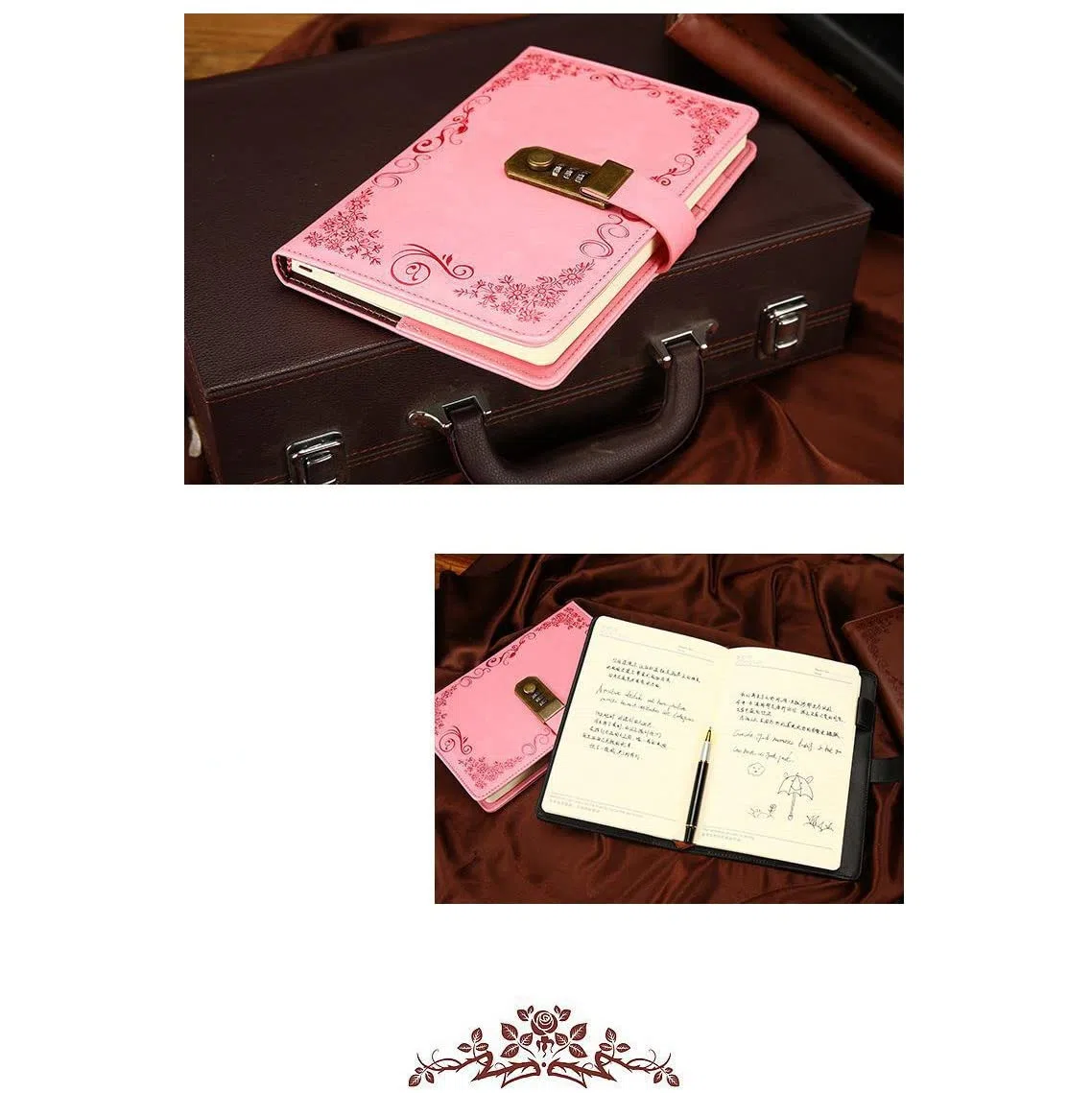 Tagebuch mit Schloss, Notizbuch, A5, Vintage-Stil, abschließbar, Papier, PU, Notizbuch, Reisender, Wochenplaner, Schule, Schreibwaren, Geschenk (3 Stück)