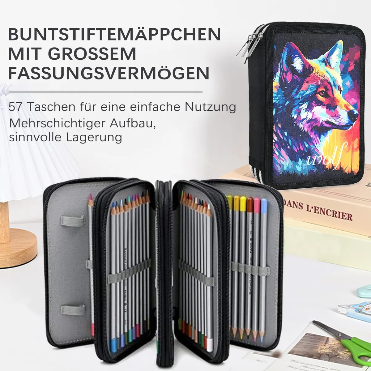 Veroa Federmäppchen 3-Fach - Quadratisch, Mehrschichtig,Große Kapazität Mäppchen Federmäppchen Schwarz Kinder 3 Fächer - 57 Pockets für Schule,Teenager,Kinder,Junge,Mädchen