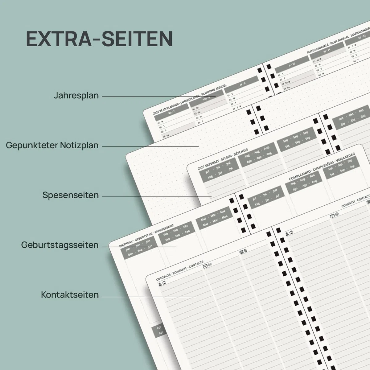POPRUN Kalender 2026 2027 Buchkalender Notizbuch (Aug.2026-Dez.2027), ca. A5 (22 x 16,5 cm), Terminplaner, Wochenplaner Ringbuch mit Softcover, Zertifiziertem Papier (Rosa)
