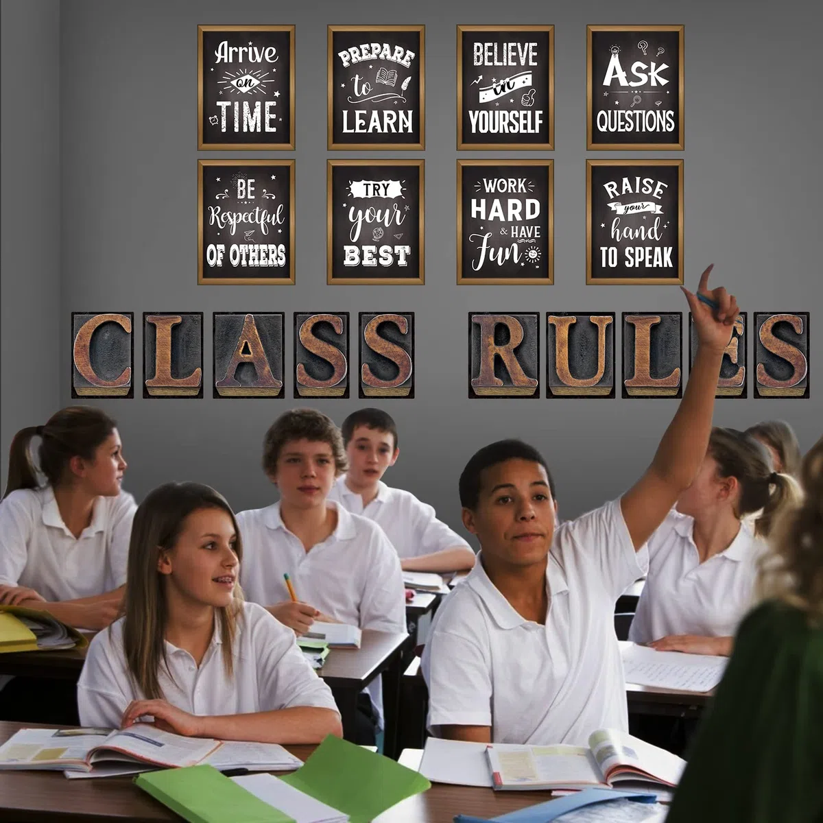 DUAIAI Klassenzimmer-Dekorationen, 18 Stück, Pinnwand, Klassenregeln, Poster für Klassenzimmer, inspirierendes, motivierendes Poster, Zitat für Schullehrerbedarf