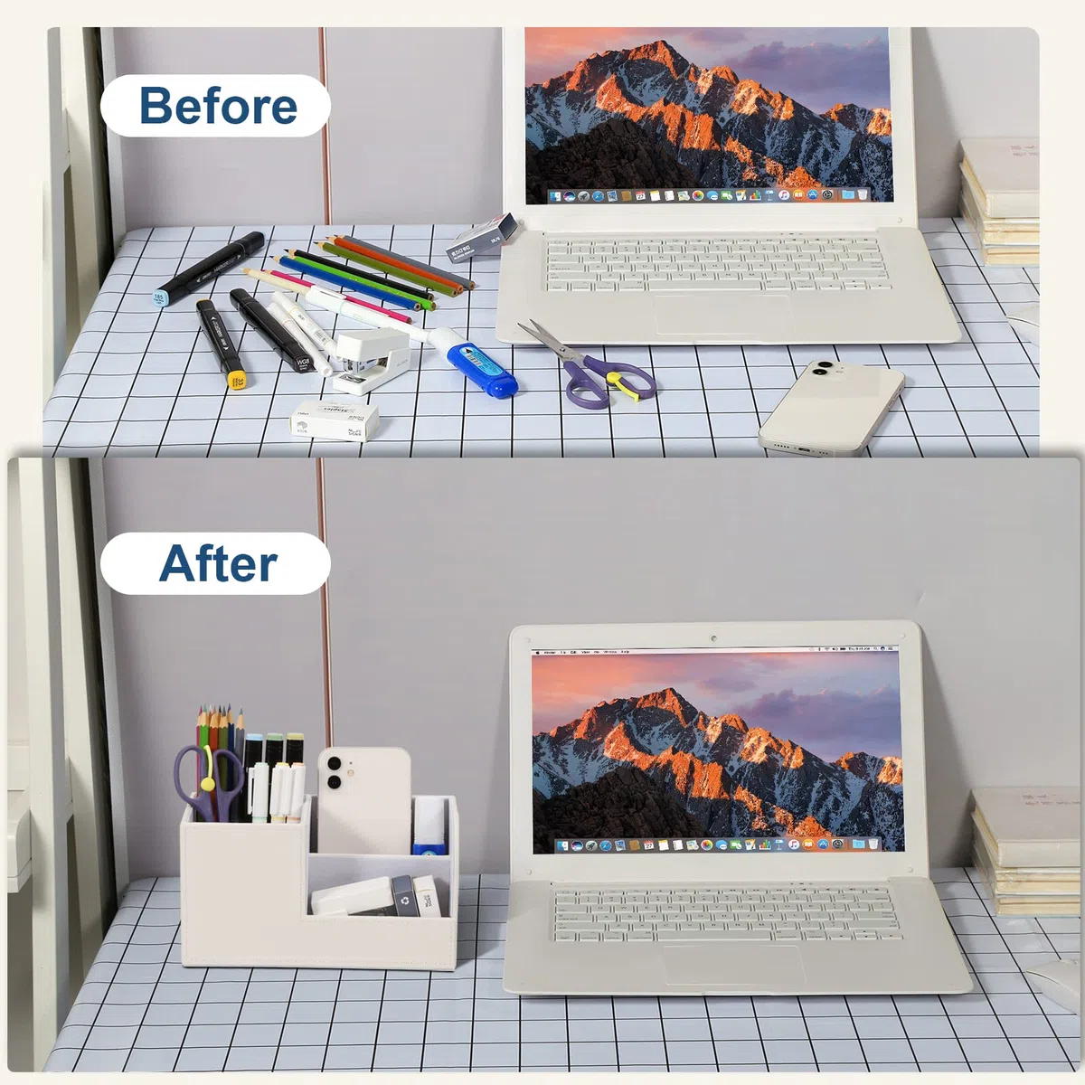 GORESE Stiftehalter Schreibtisch - Büro-Bleistifthalter Organizer Desktop-Schreibtisch-Zubehör Bürobedarf Organisationsdekor (Weiß)