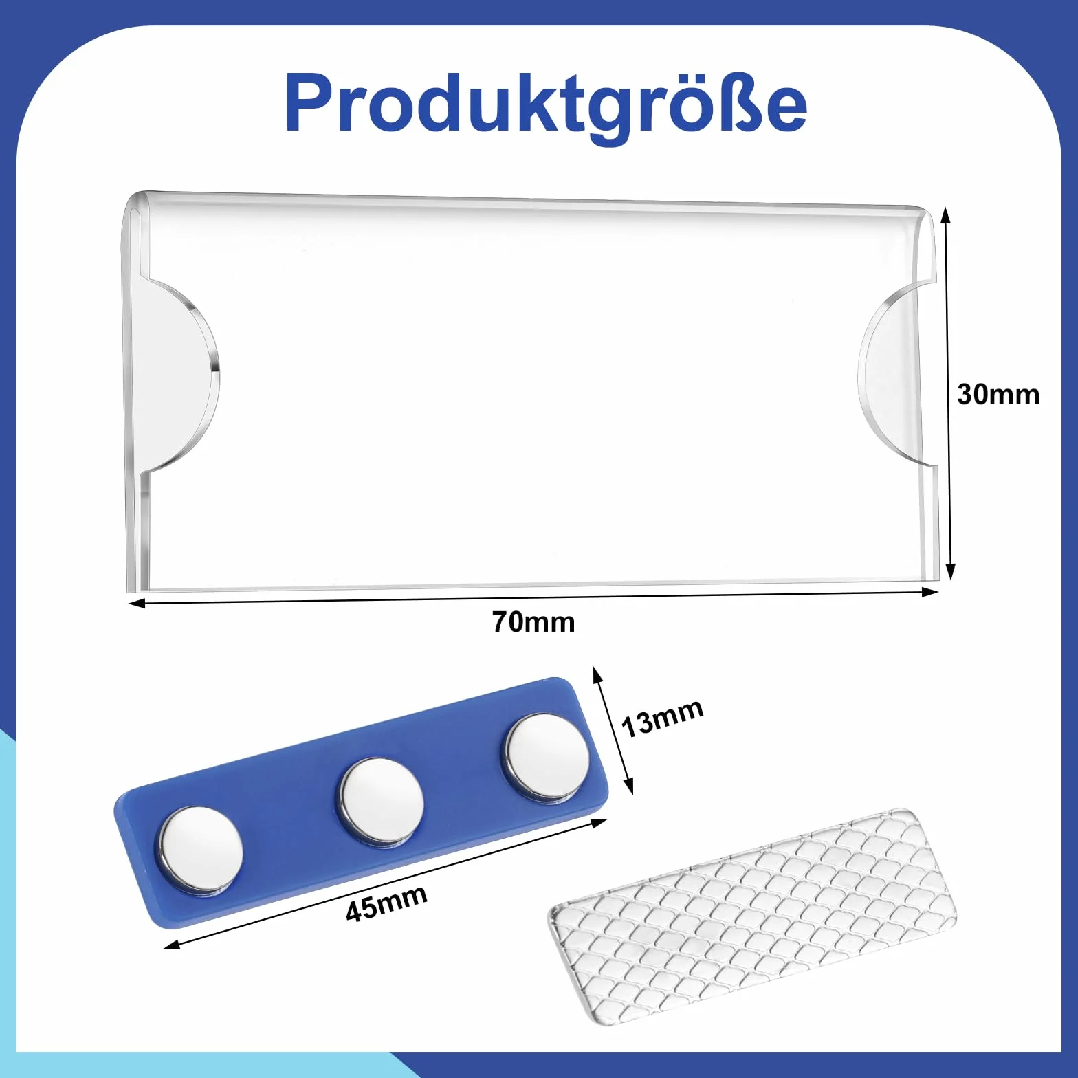 Yoosso 20 Stück Magnetische Namensschilder, 75 x 30mm, Transparent, Acryl, 3-Punkt Neodym-Magnete, Für Kleidung, Büro, Schule, Konferenzen