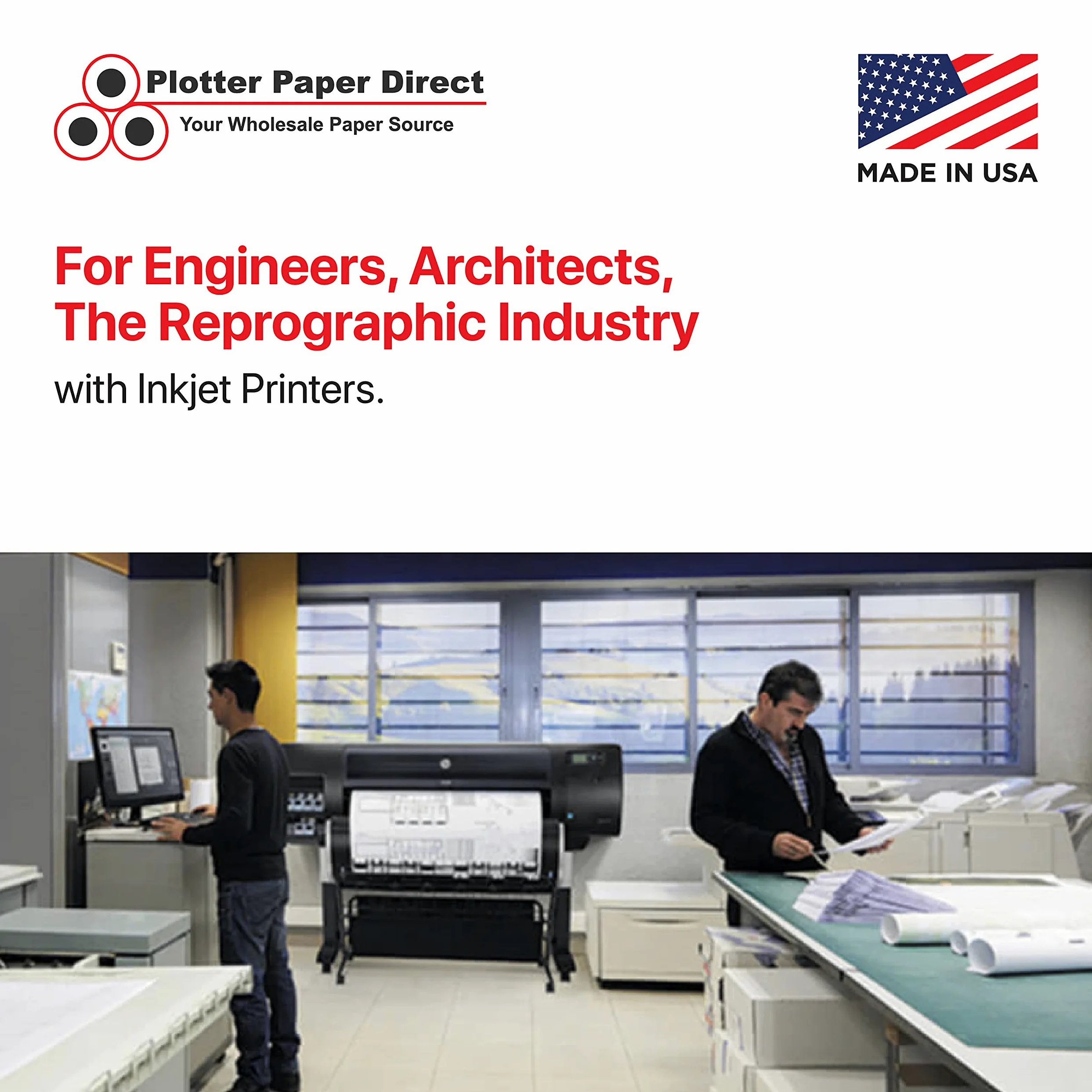 Plotter Paper Direct (10,9 kg, beschichtet | 4 Rollen, 5,1 cm Kern | 91,4 cm x 91,4 m) für CAD-Druck auf Breitformat-Tintenstrahldruckern