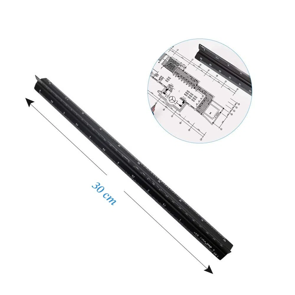 2 Stück Maßstab Lineal, Dreieckig Lineal Metall Aluminium-Lineal metrisch für Architekten und Ingenieuren: 1:20, 1:25, 1:50, 1:75, 1:100, 1:125/1:100, 1:200, 1:250, 1:300, 1:400, 1:500