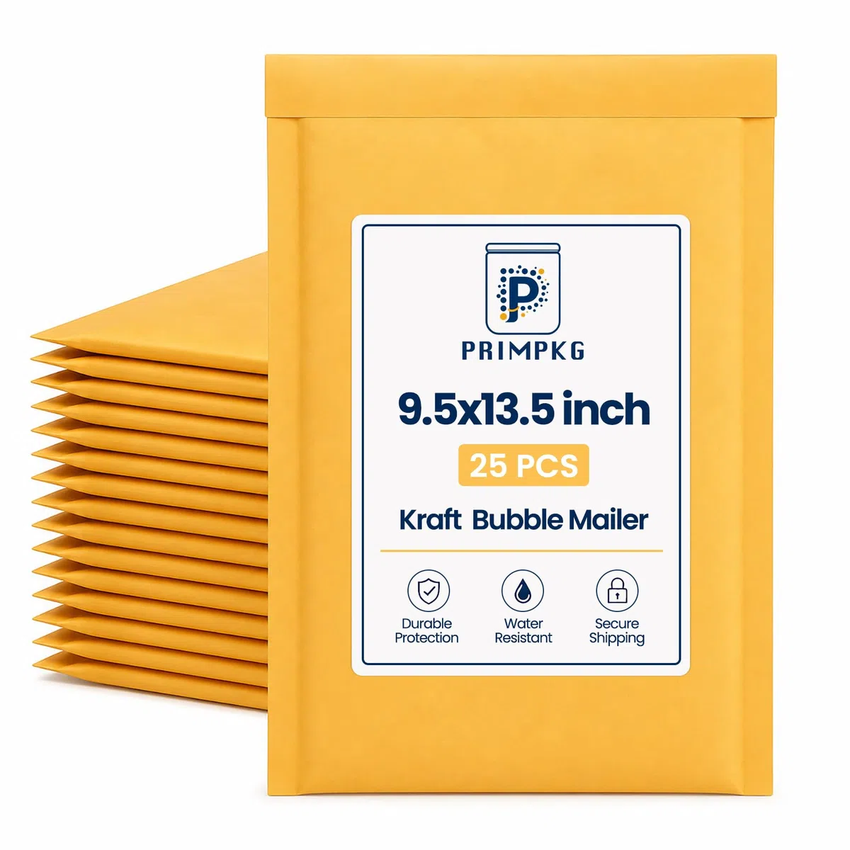 Luftpolster-Versandtaschen aus Kraftpapier, 24,1 x 34,3 cm, gelber gepolsterter Umschlag, wasserdicht, gepolstert, für Versand, Verpackung, 25 Stück