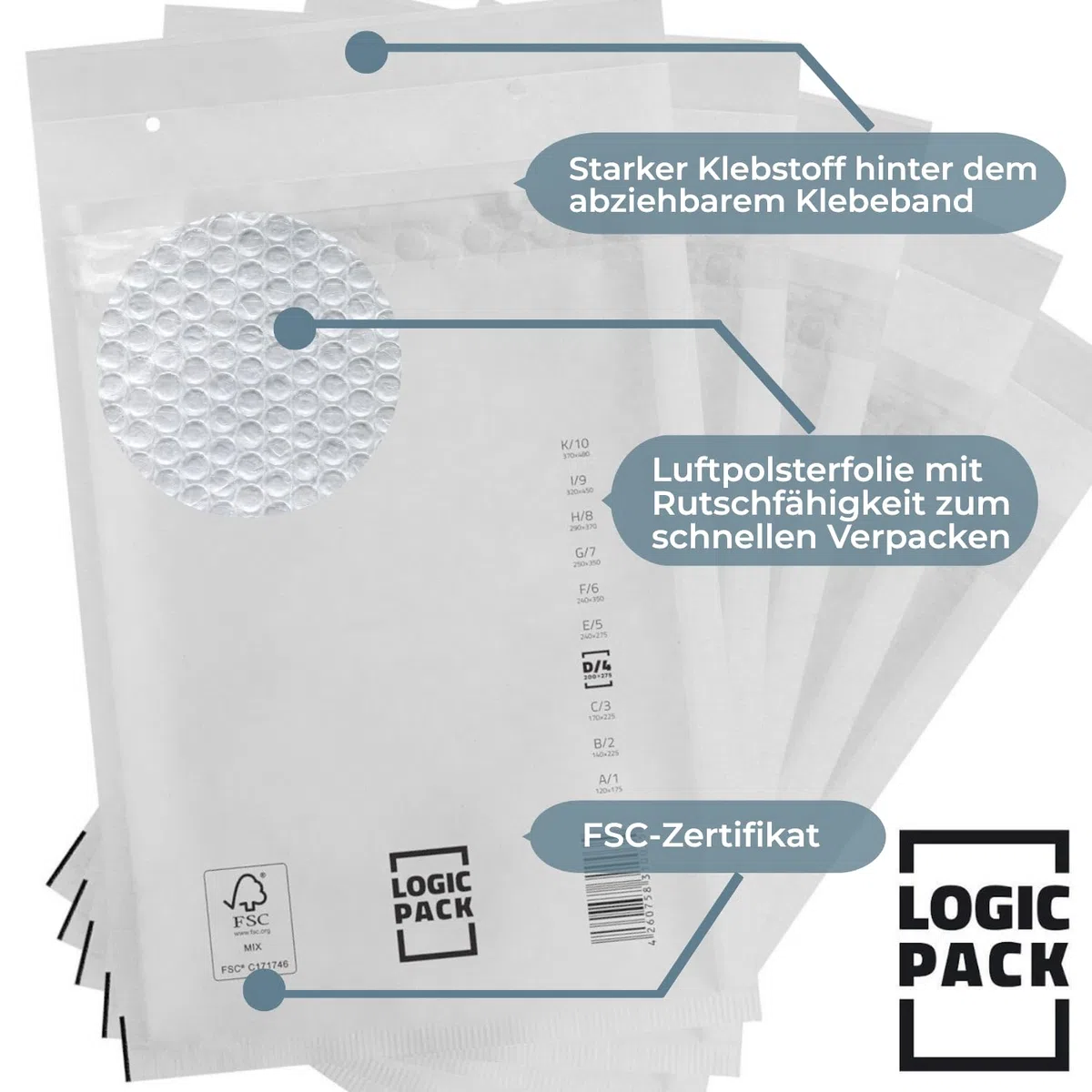 100 Luftpolsterumschläge Versandtaschen Luftpolster C3 170 x 225 mm Weiß, Luftpolstertaschen Haftklebend Gepolsterte Briefumschläge Premium Umschläge Polsterumschläge geeignet für DIN A5