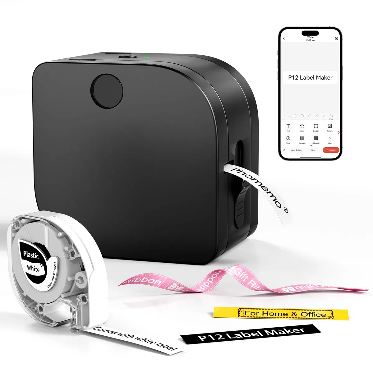Phomemo P12 Etikettendrucker : Bluetooth Beschriftungsgerät Selbstklebend für Küche, Gewürzgläser, Vorratsdosen, Kleidung, Wasserfest, Haushaltsorganisation, Geschenk für Hausfrauen & Eltern