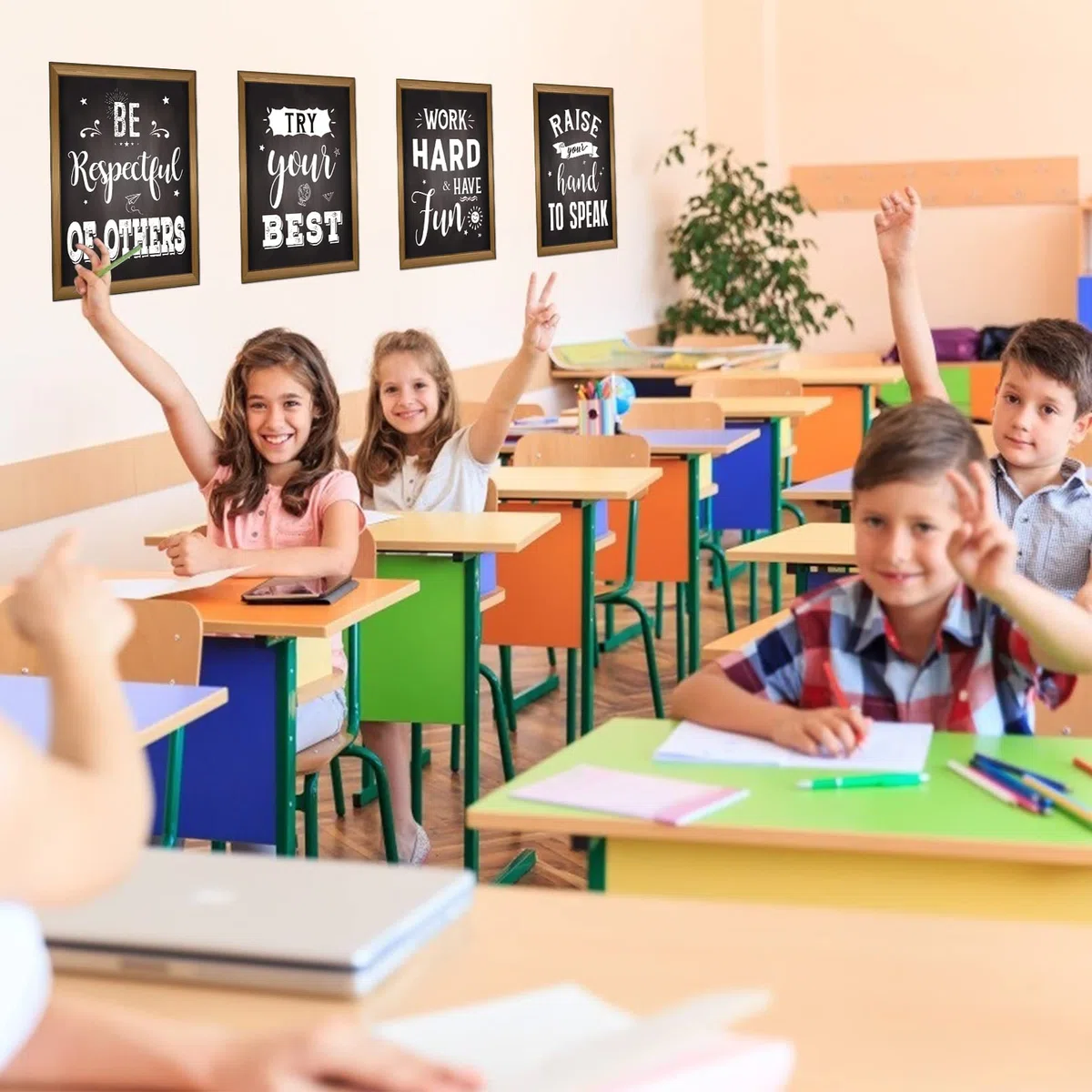 DUAIAI Klassenzimmer-Dekorationen, 18 Stück, Pinnwand, Klassenregeln, Poster für Klassenzimmer, inspirierendes, motivierendes Poster, Zitat für Schullehrerbedarf