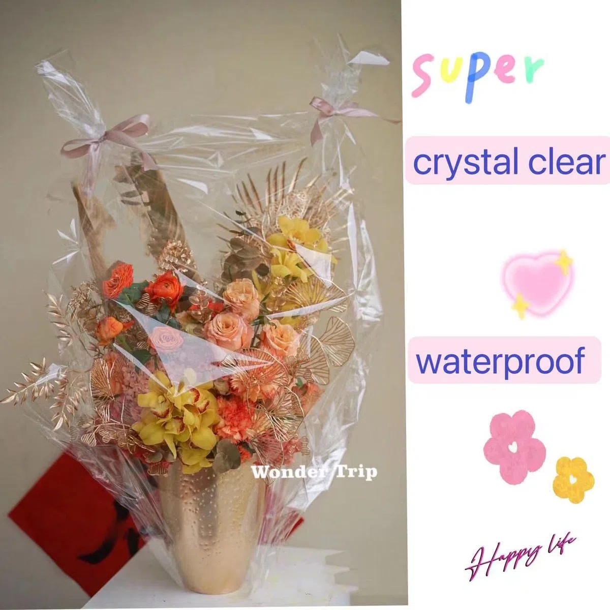 80CM x 30M x 3MIl Klare Cellophan Rolle Groß - Transparent Geschenkpapier 3 Mil Dicke - Klares Verpackungspapier Für Blume, Geschenk baskt Verpackung, Leckereien Wrap (80CM falten in 40CM)