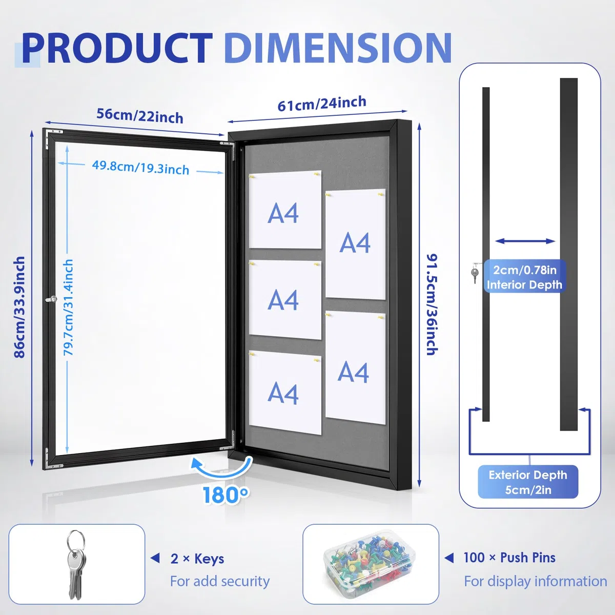 S SWANCROWN Pinnwand für den Außenbereich, wetterfest, 91,4 x 61 cm, geschlossene Pinnwand, Wandvitrine, graue Filztafel für Büro, Schule, Gewerbe, schwarzer Aluminiumrahmen