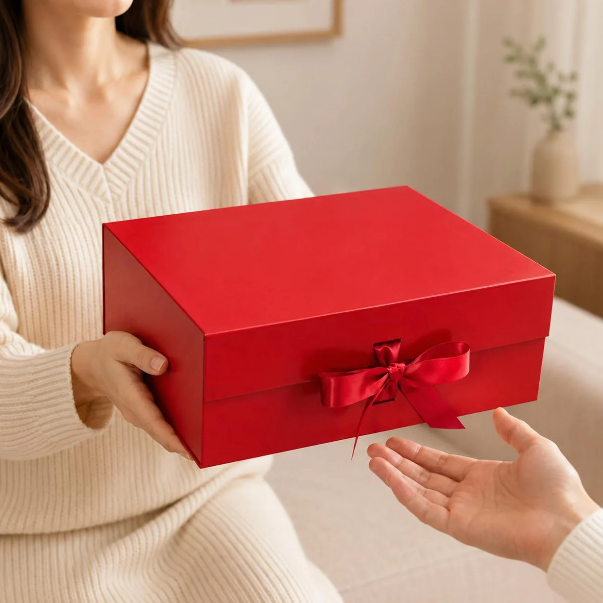 Tekhoho Scatola Regalo Bianco Grande 33.5x27x12.5 cm, Scatola Regalo Premium con Coperchio Magnetico e Nastro per Confezioni Regalo di Matrimonio e Compleanno, Fodera Plaid