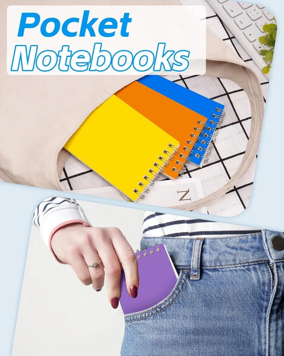 Pocket Notebook Bulk 7,6 x 12,7 cm, 60 Packungen Mini-Notizblock mit linierten Seiten, Notizblöcke, 6 farbige 60 Blatt/120 Seiten (80 g/m²), kleine Notizblöcke für Büro, Arbeit, Uni, Zuhause