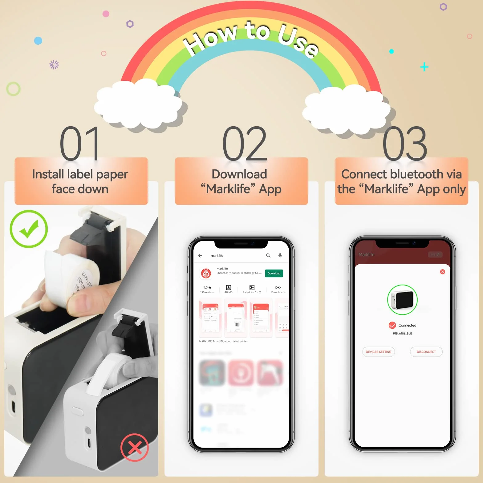 Pristar P15 Etikettiergerät Bluetooth Beschriftungsgerät Selbstklebend Wiederaufladbar Etikettendrucker, Labeldrucker für iOS&Android, Geeignet für Zuhause Schule Büro, Weiß
