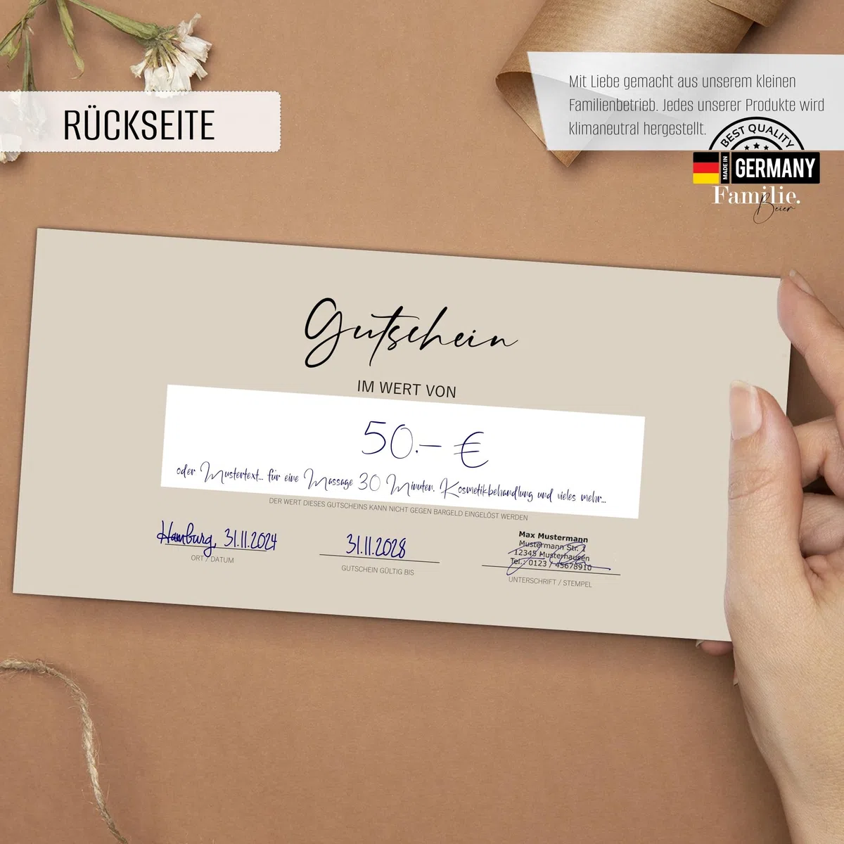 Gutscheinkarten zum Selbstausfüllen (40er Set) | Blanko Gutschein zum Ausfüllen als Vorlage für Massage, Kosmetik, Friseur und Andere - Gutscheinvorlagen Neutral