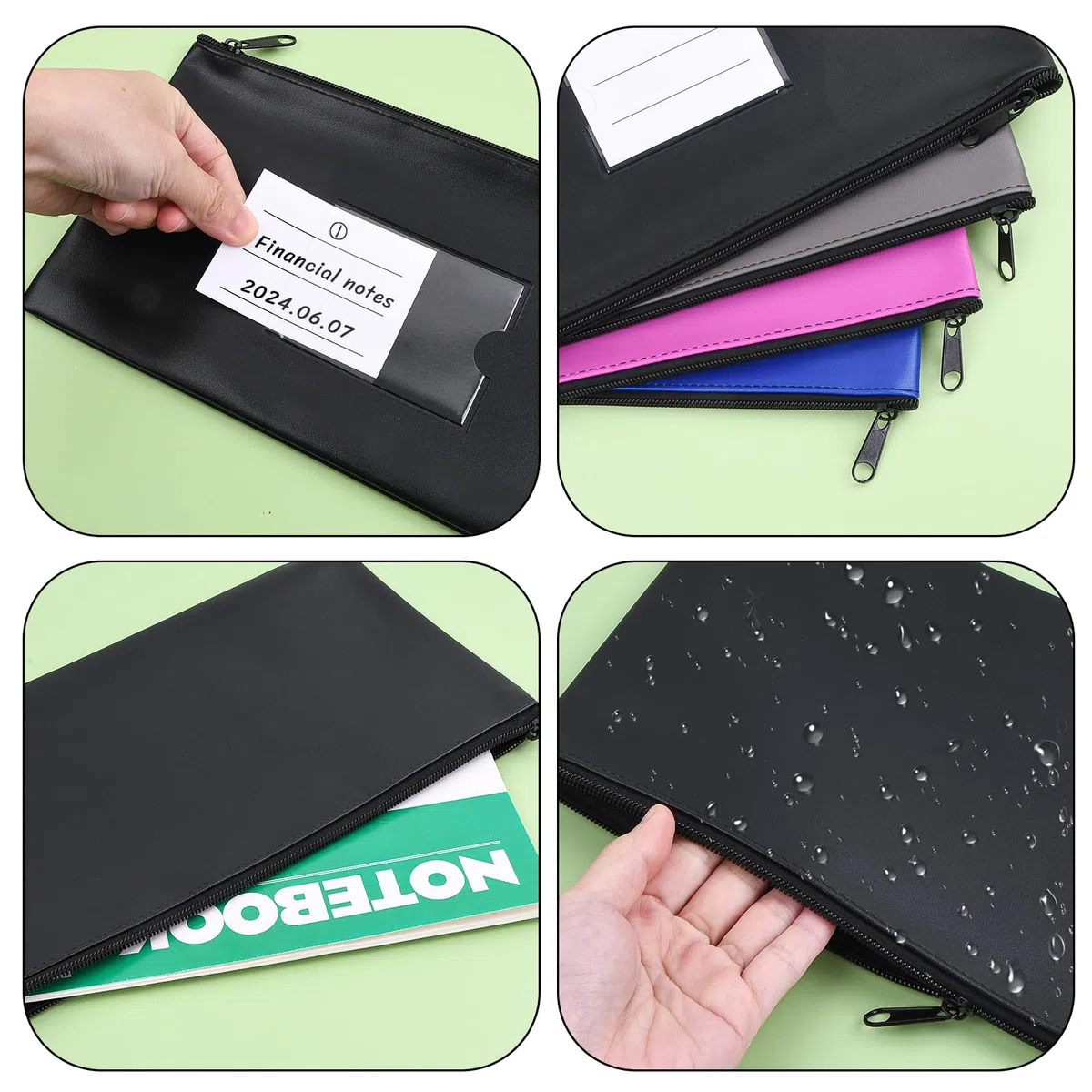5 Pcs Dokumentenmappe A5, Geldtasche Banktasche Leder, Geldscheine Aufbewahrung, Geldscheintasche Klein mit Reißverschluss und Fenster, Dokumententasche Wasserdicht, Geldmappe Schule Business (Set B)