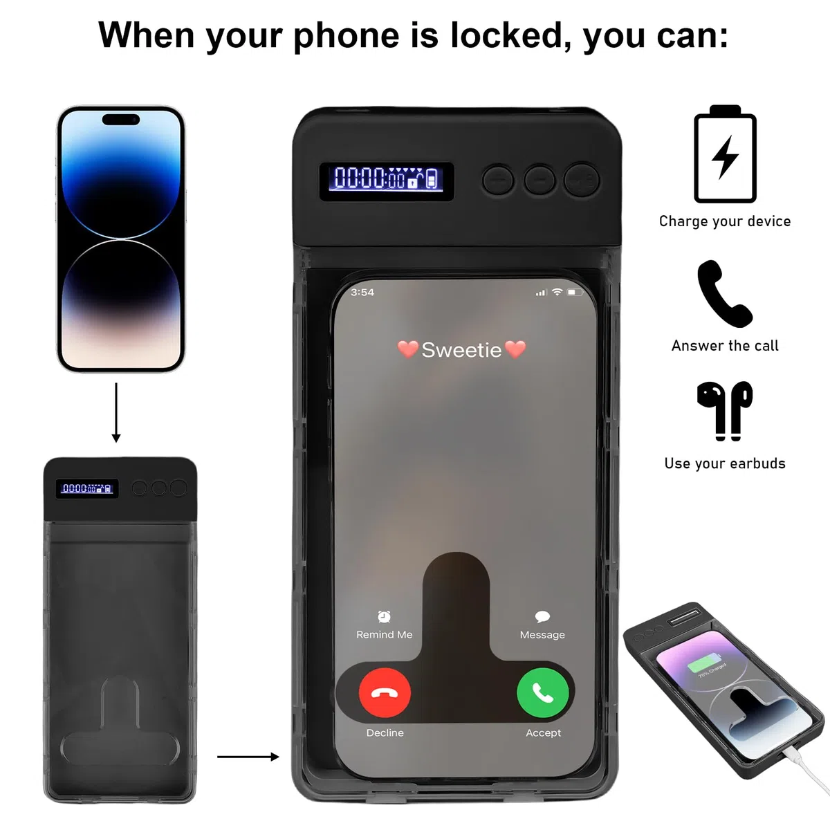 Handy-Sperrbox mit Timer, Handy Safe mit Zeitschloss,Handy Gefängnis mit Timer, Telefonschlossbox mit Timer, Telefongefängnis für iPhone/Android-Handy Max 17cm, Hilft Erwachsenen/Kinder, Telefonsucht
