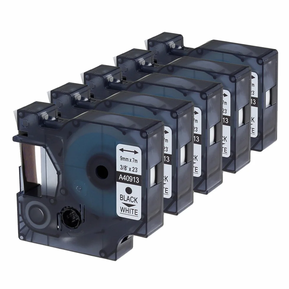 5x Oozmas Kompatibel mit Dymo Etikettenband D1 9mm x 7m Weiß Beschriftungsband als Ersatz für Dymo 40913 s0720680, Kompatibel mit LabelManager 160 210D 260P 280 360D 420P Beschriftungsgerät