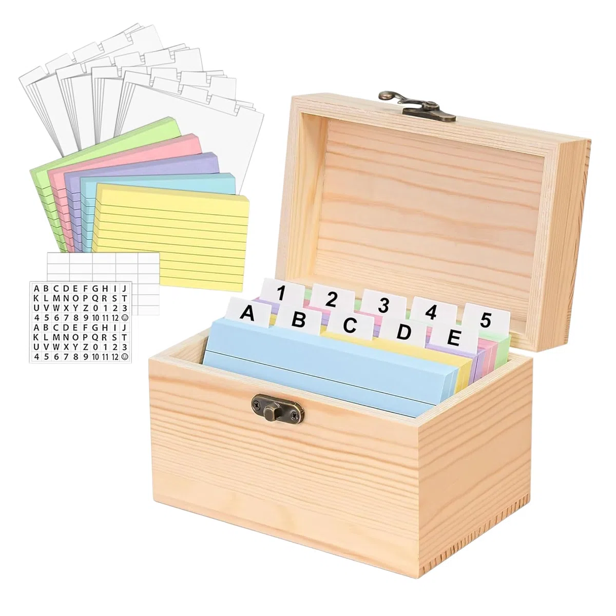 Generisch Holz Karteikartenbox A7 Mit 150 Karten, Rezeptbox Aus Holz Mit Registerkarten, Karteikarten Organizer Für Notizen, Rezepte, Postkarten Und Büro Schule Hochzeit (15x10x10,5 cm)