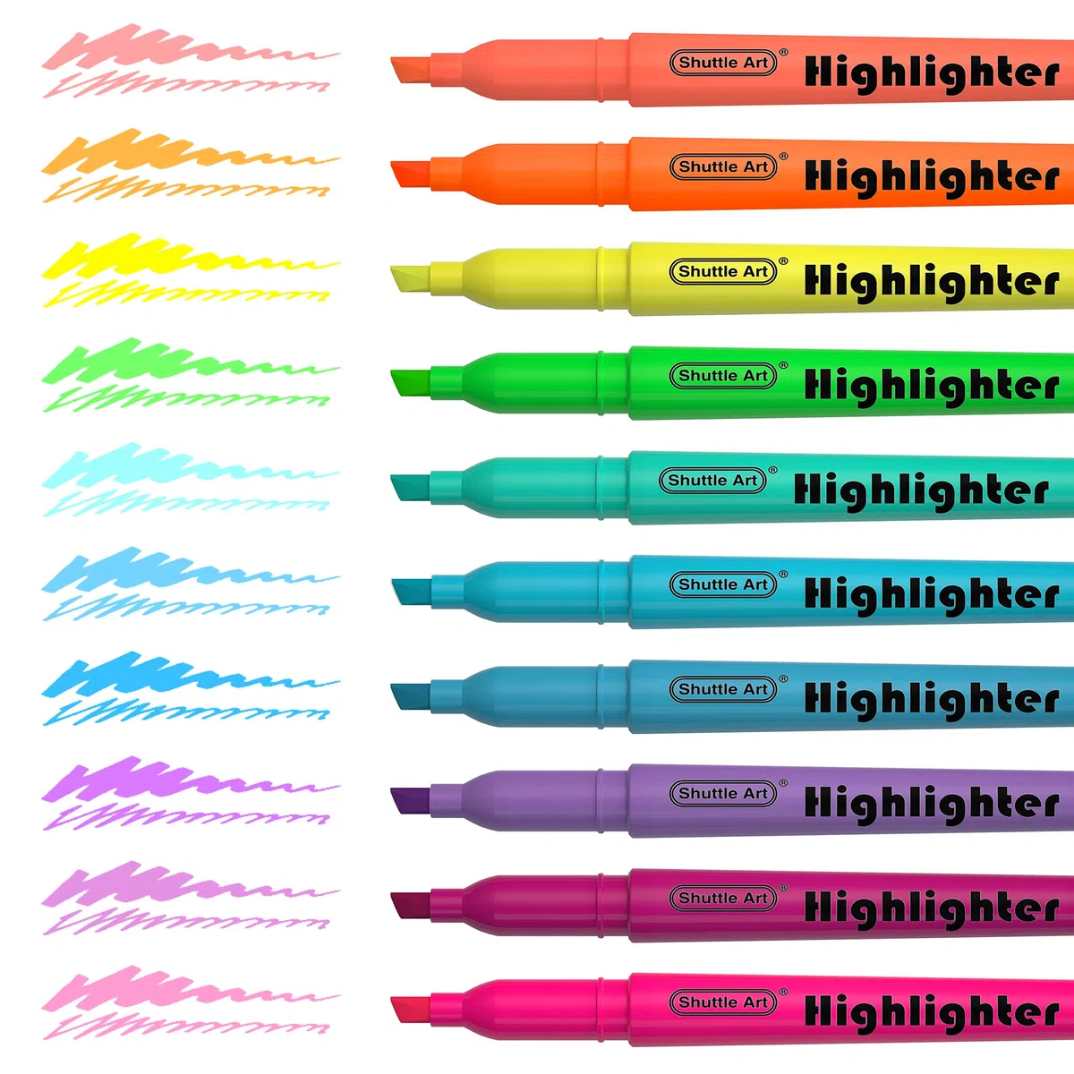 Shuttle Art Textmarker, 30 Stück, sortierte Farben, 10 Farben, Keilspitze, schnell trocknend, ungiftig, für Erwachsene und Kinder, für Zuhause, Schule, Büro