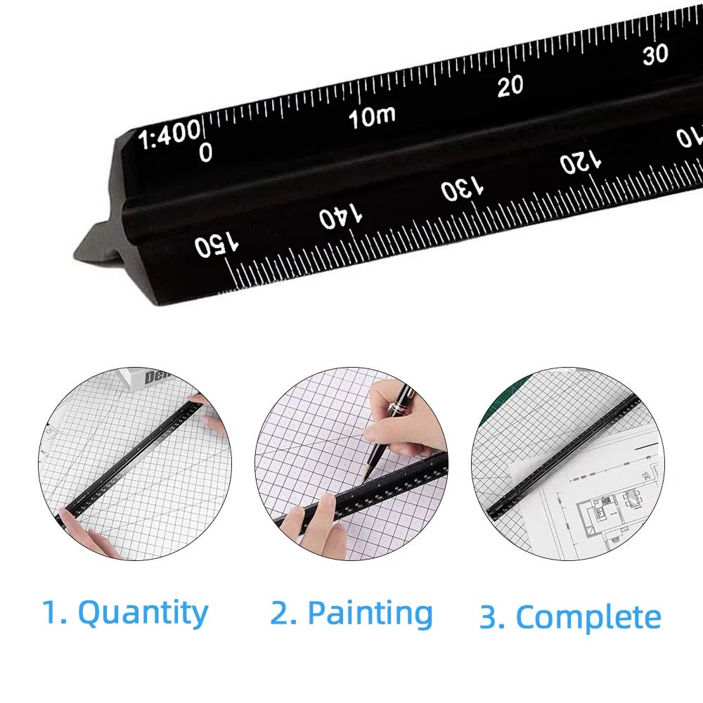 2 Stück Maßstab Lineal, Dreieckig Lineal Metall Aluminium-Lineal metrisch für Architekten und Ingenieuren: 1:20, 1:25, 1:50, 1:75, 1:100, 1:125/1:100, 1:200, 1:250, 1:300, 1:400, 1:500