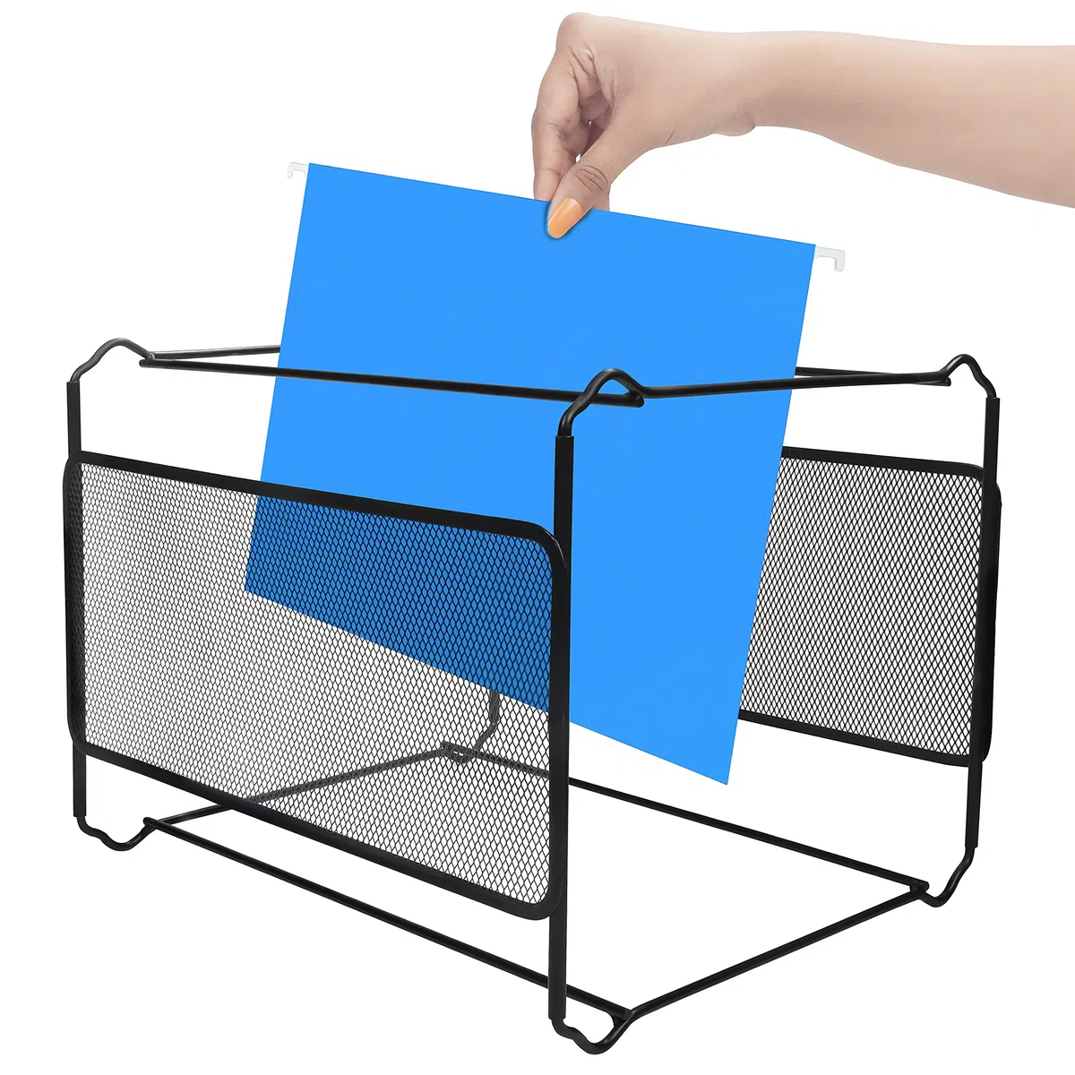BELLE VOUS Schreibtisch Organizer Schwarz aus Metall (33,5 x 25,5 x 28 cm) A4 Hänge Stehsammler Metall Für ca.30 Dokumente, Ordner Organizer, Brieftasche, Papier Organizer, Unterlagen Aufbewahrung