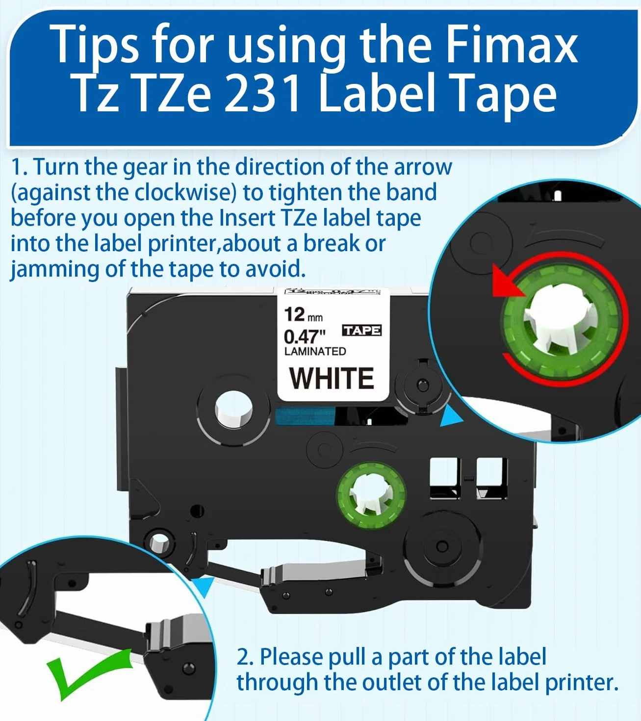 Fimax Laminated 12mm 0.47" White TZe-231 Schriftband Ersatz für Brother P-touch Bänder 12mm kompatibel mit Beschriftungsgerät Brother Ptouch PT-H110 PT-H100LB PT-H105 PT-H107B PT-D410, 5-Packung