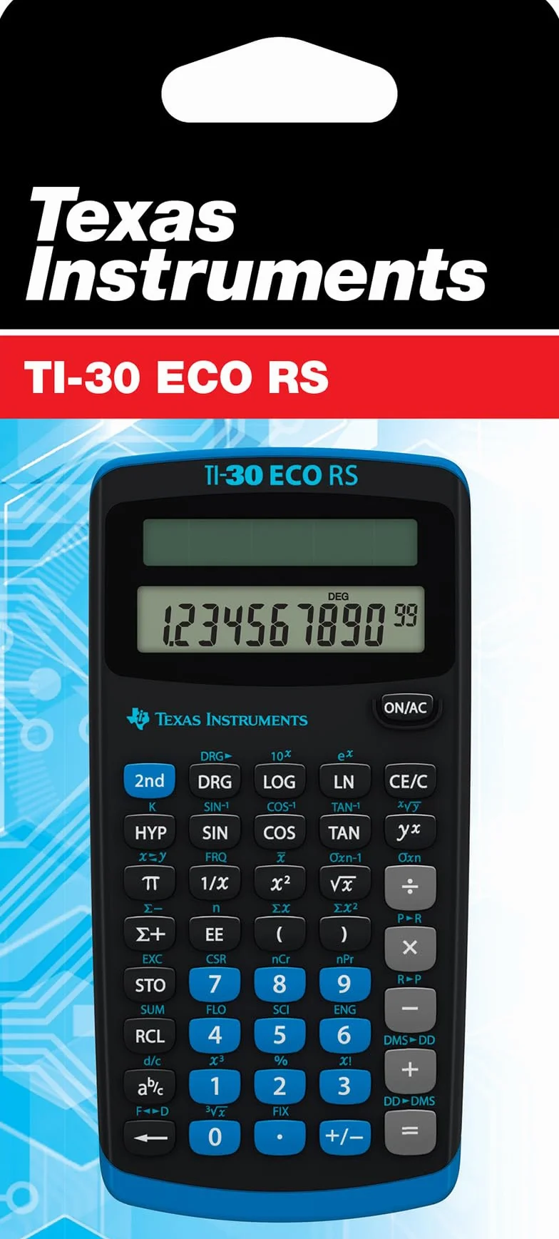 Texas Instruments TI-30 ECO RS Schulrechner, Technisch-Wissenschaftlich (Einzeiliges 10-stelliges Display, Solarbetrieb) Schwarz