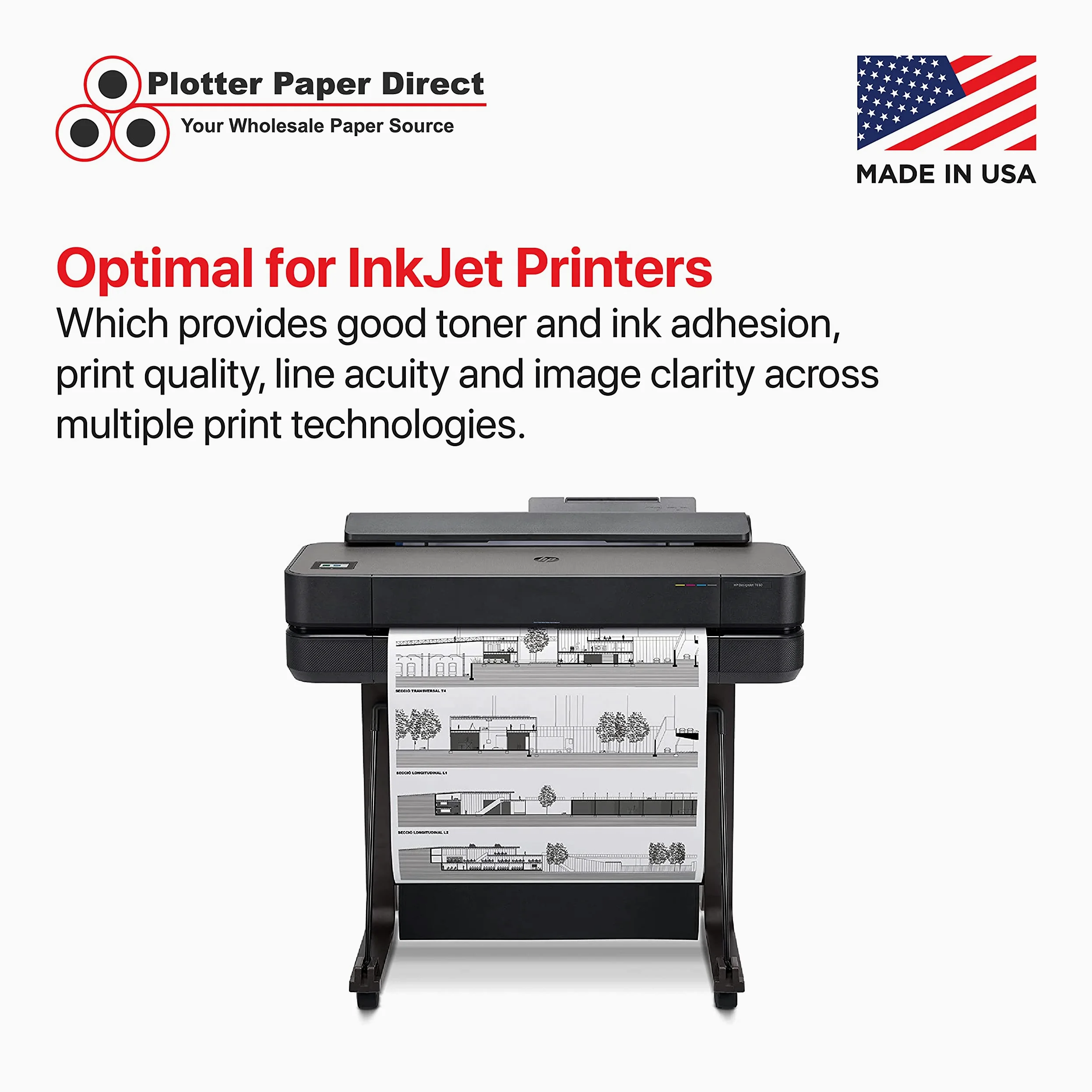 Plotter Paper Direct (10,9 kg, beschichtet | 4 Rollen, 5,1 cm Kern | 91,4 cm x 91,4 m) für CAD-Druck auf Breitformat-Tintenstrahldruckern