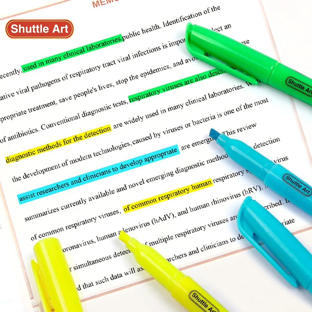 Shuttle Art Textmarker, 30 Stück, sortierte Farben, 10 Farben, Keilspitze, schnell trocknend, ungiftig, für Erwachsene und Kinder, für Zuhause, Schule, Büro
