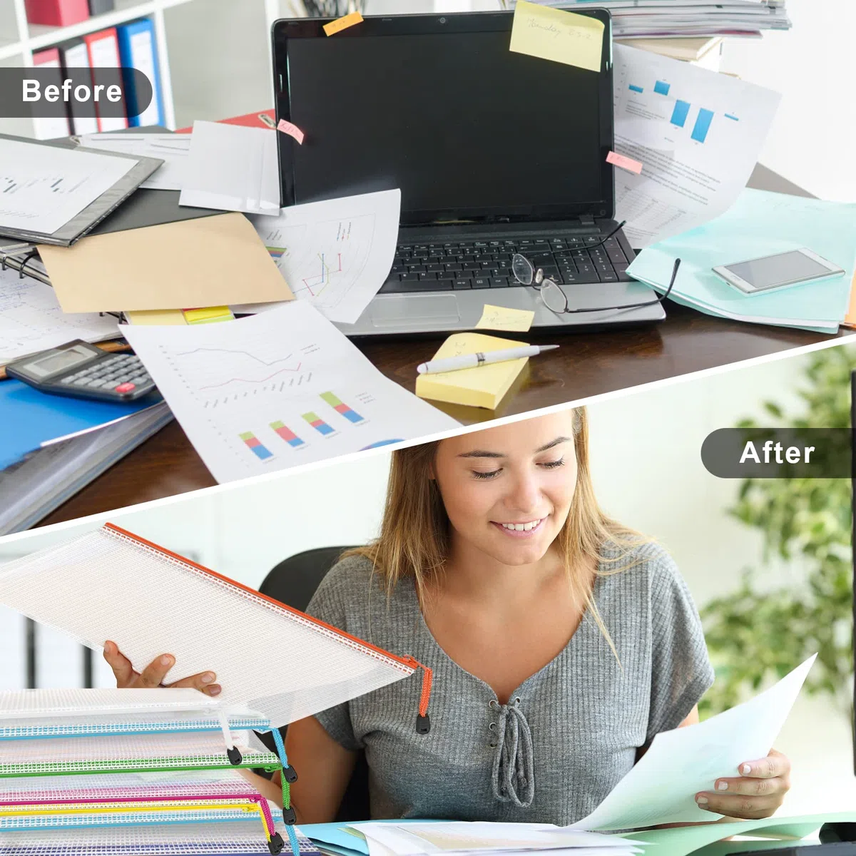 Newthinking Dokumententasche A4 mit Reißverschluss, wasserdicht, 24 Stück | Dokumententaschen mit Reißverschluss. Mesh-Aktenordner mit Schloss, für Schule, Büro, Reise und Aufbewahrung, 12 Farben