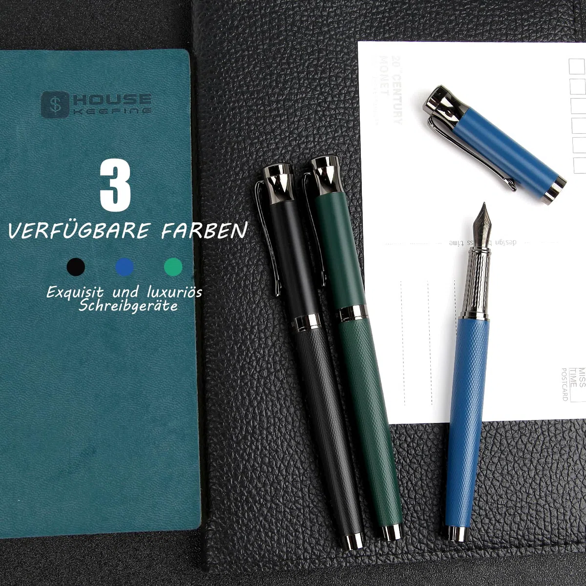 Luxus Füllfederhalter Set, feine Feder, bestes Stiftgeschenkset für Männer & Frauen, Büro, Kalligraphie füller - Schwarz