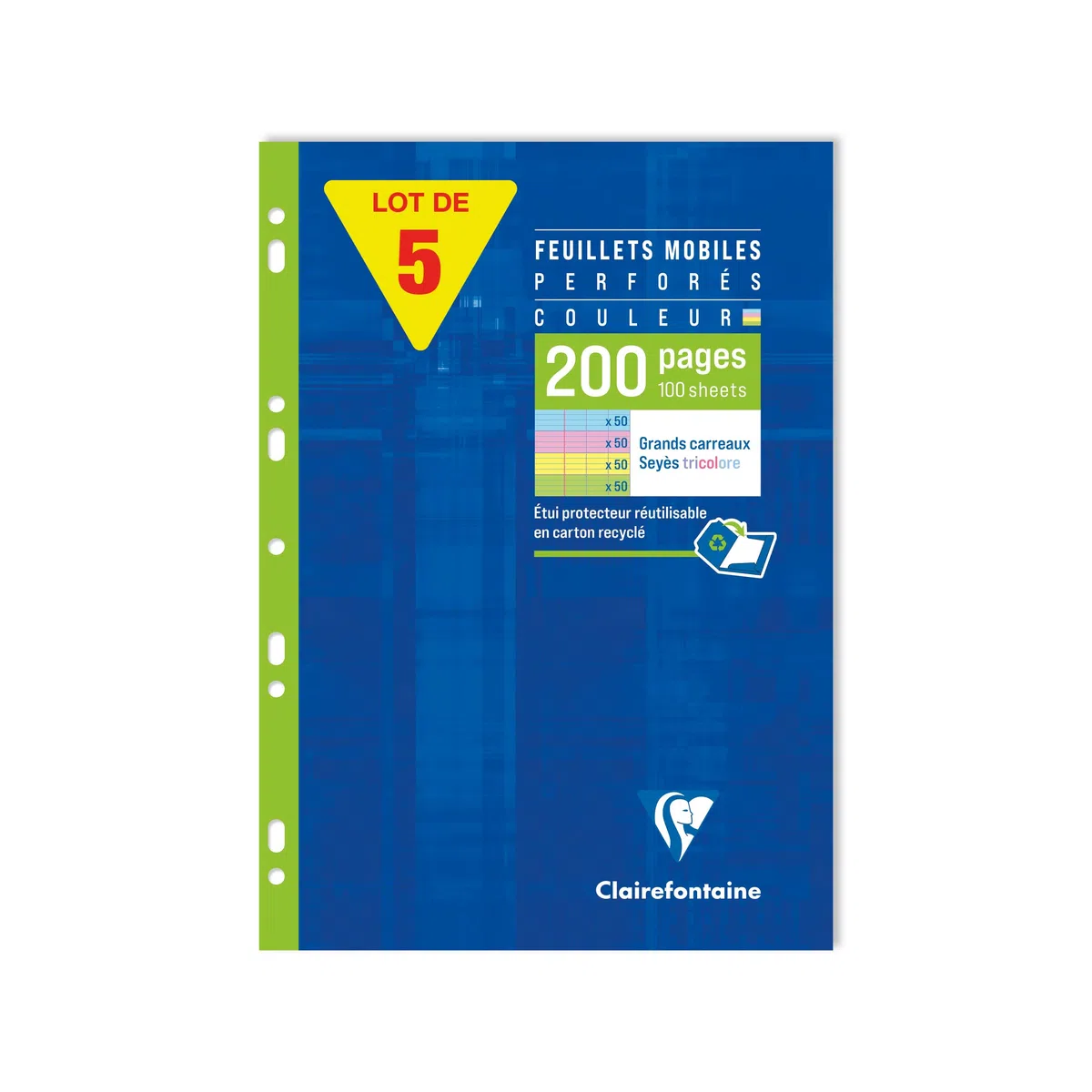 Clairefontaine 17511C - Packungen Ringbucheinlagen mit 250 Blatt A4 (21x29,7 cm) 90g gelocht, französische Lineatur, 4 Farben sortiert